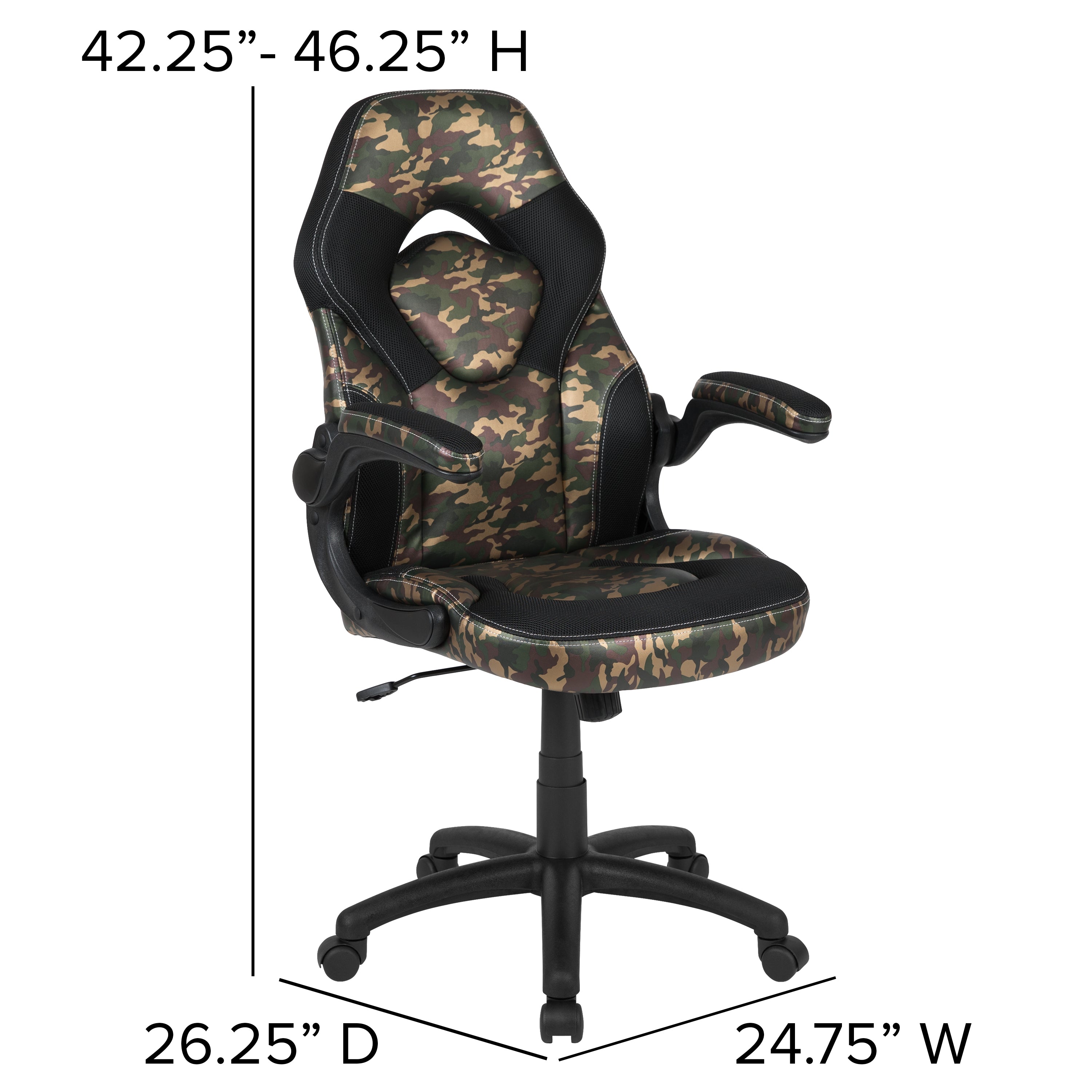 X10 Gaming Chair, Racing Style Ergonomic Office Chair, Height Adjustable Swivel Computer Chair with Flip-Up Arms, Camouflage/Black LeatherSoft