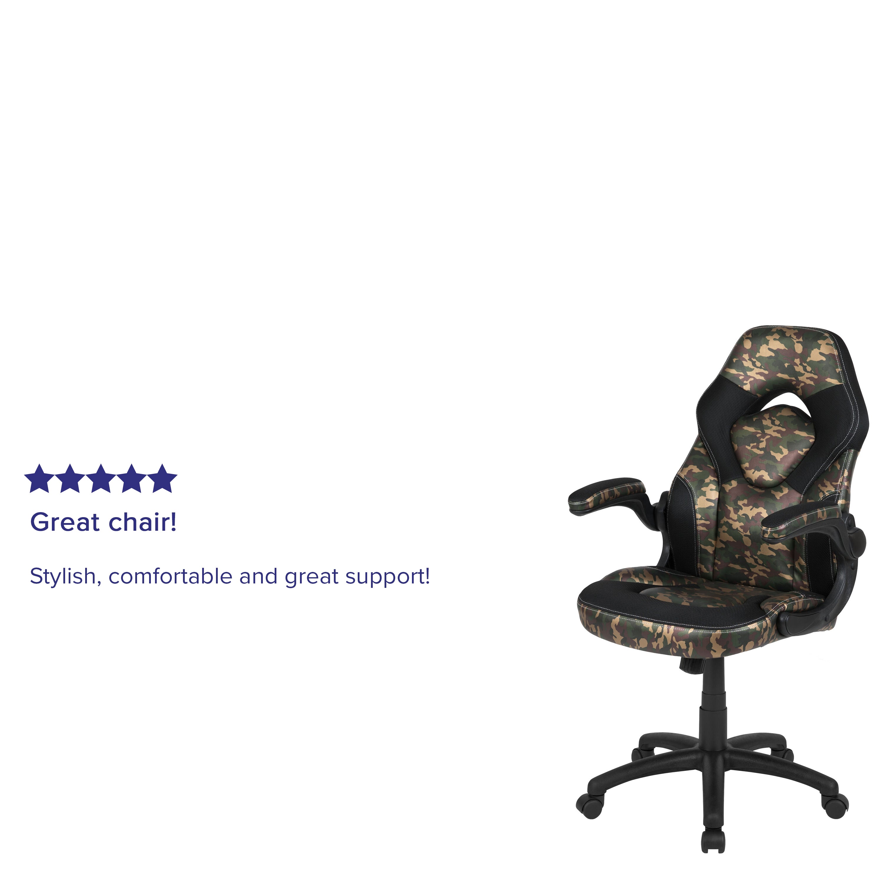 X10 Gaming Chair, Racing Style Ergonomic Office Chair, Height Adjustable Swivel Computer Chair with Flip-Up Arms, Camouflage/Black LeatherSoft