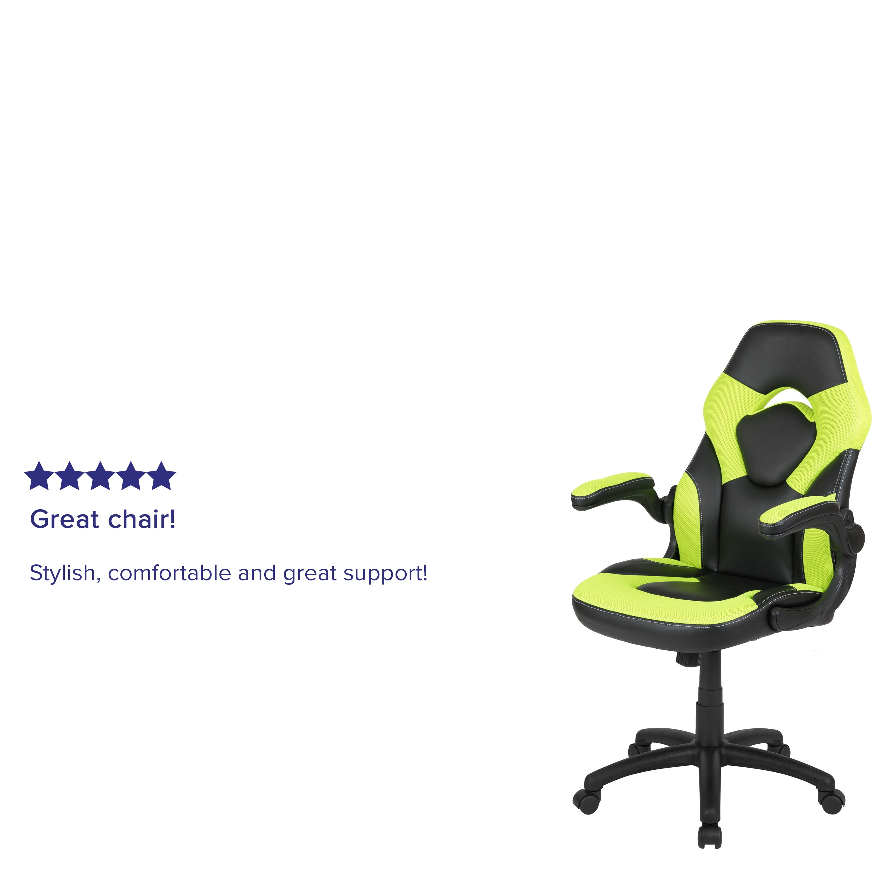 X10 Gaming Chair, Racing Style Ergonomic Office Chair, Height Adjustable Swivel Computer Chair with Flip-Up Arms, Neon Green/Black LeatherSoft