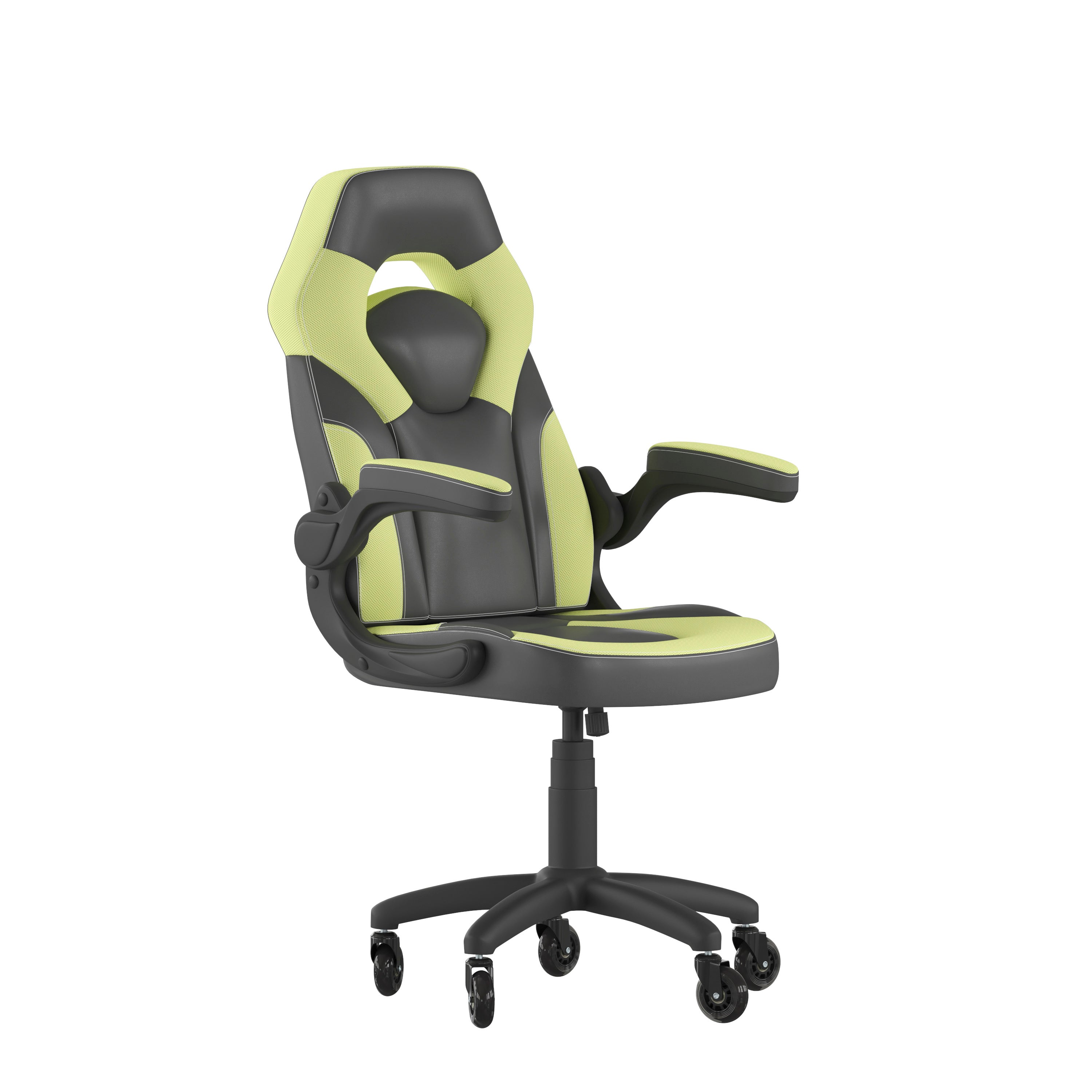 X10 Gaming Chair Racing Computer PC Adjustable Chair with Flip-up Arms and Transparent Roller Wheels, Neon Green/Black LeatherSoft