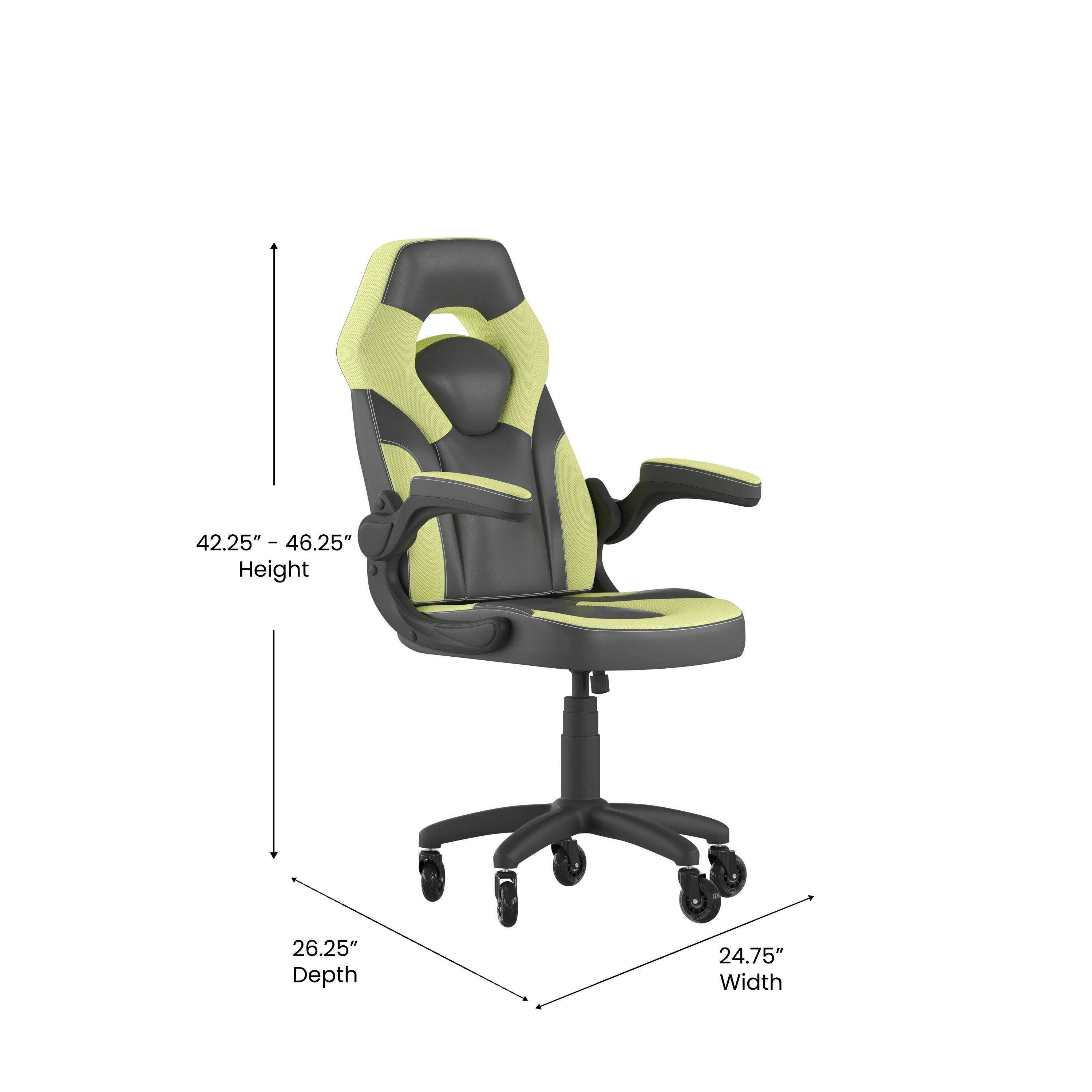 X10 Gaming Chair Racing Computer PC Adjustable Chair with Flip-up Arms and Transparent Roller Wheels, Neon Green/Black LeatherSoft