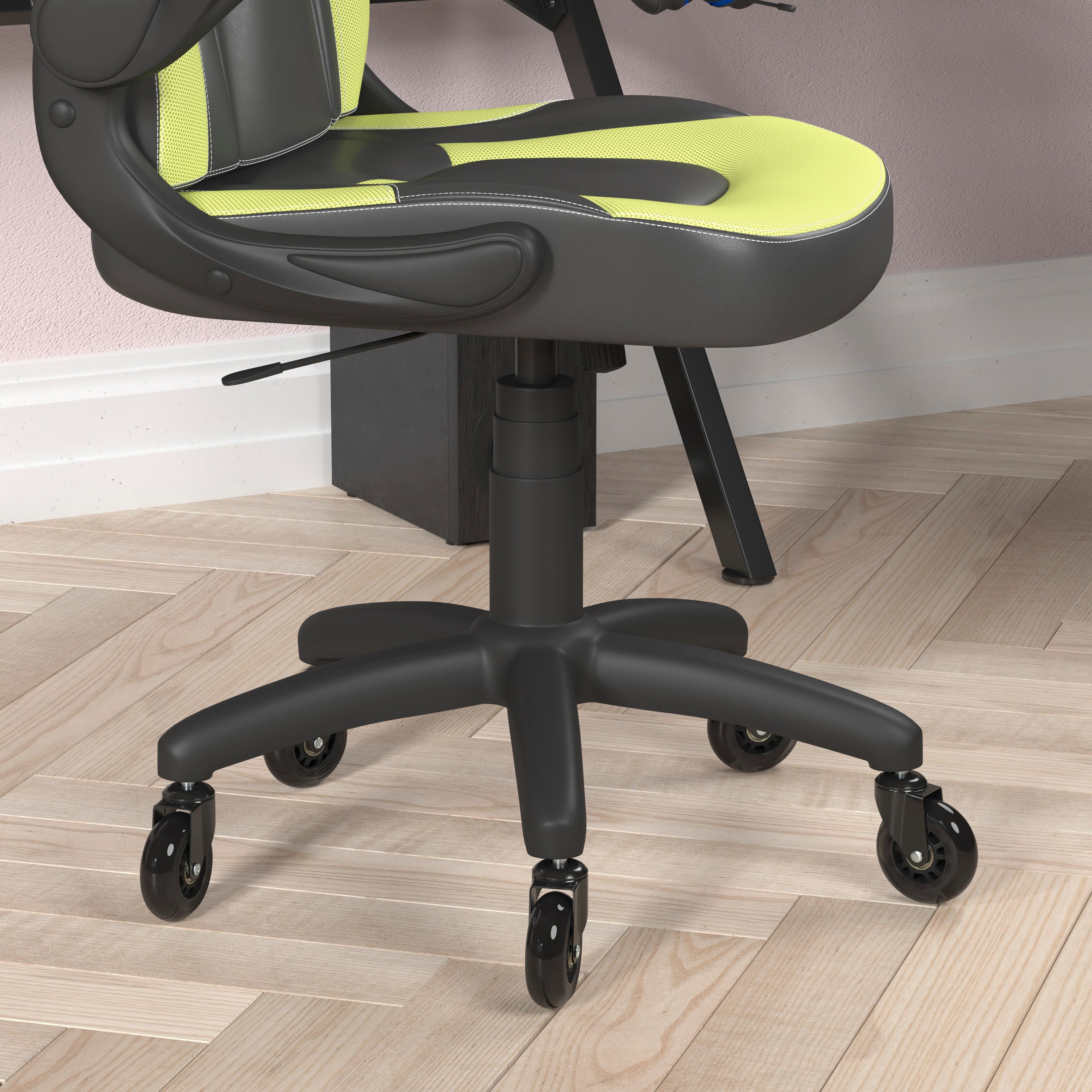 X10 Gaming Chair Racing Computer PC Adjustable Chair with Flip-up Arms and Transparent Roller Wheels, Neon Green/Black LeatherSoft
