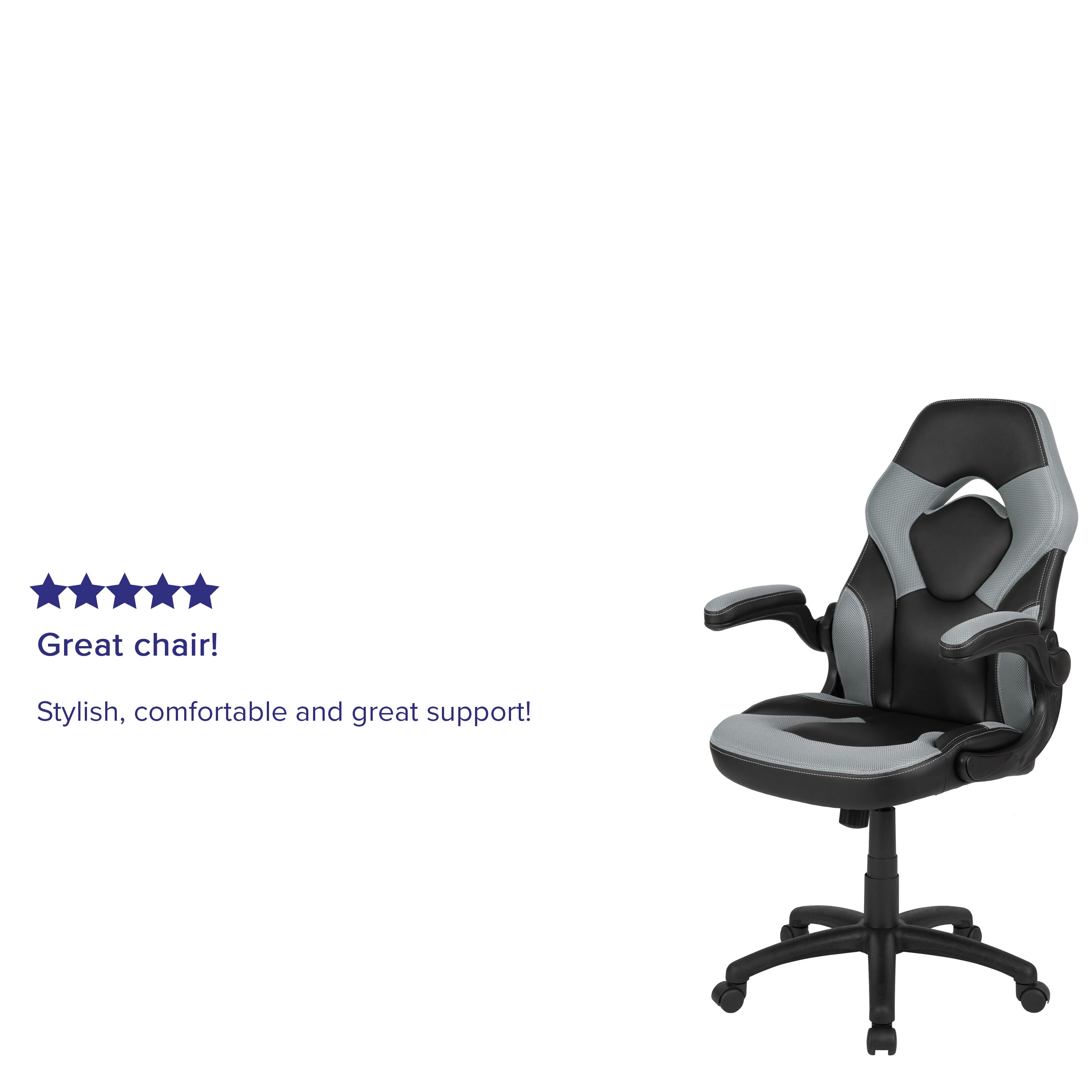 X10 Gaming Chair, Racing Style Ergonomic Office Chair, Height Adjustable Swivel Computer Chair with Flip-Up Arms, Gray/Black LeatherSoft
