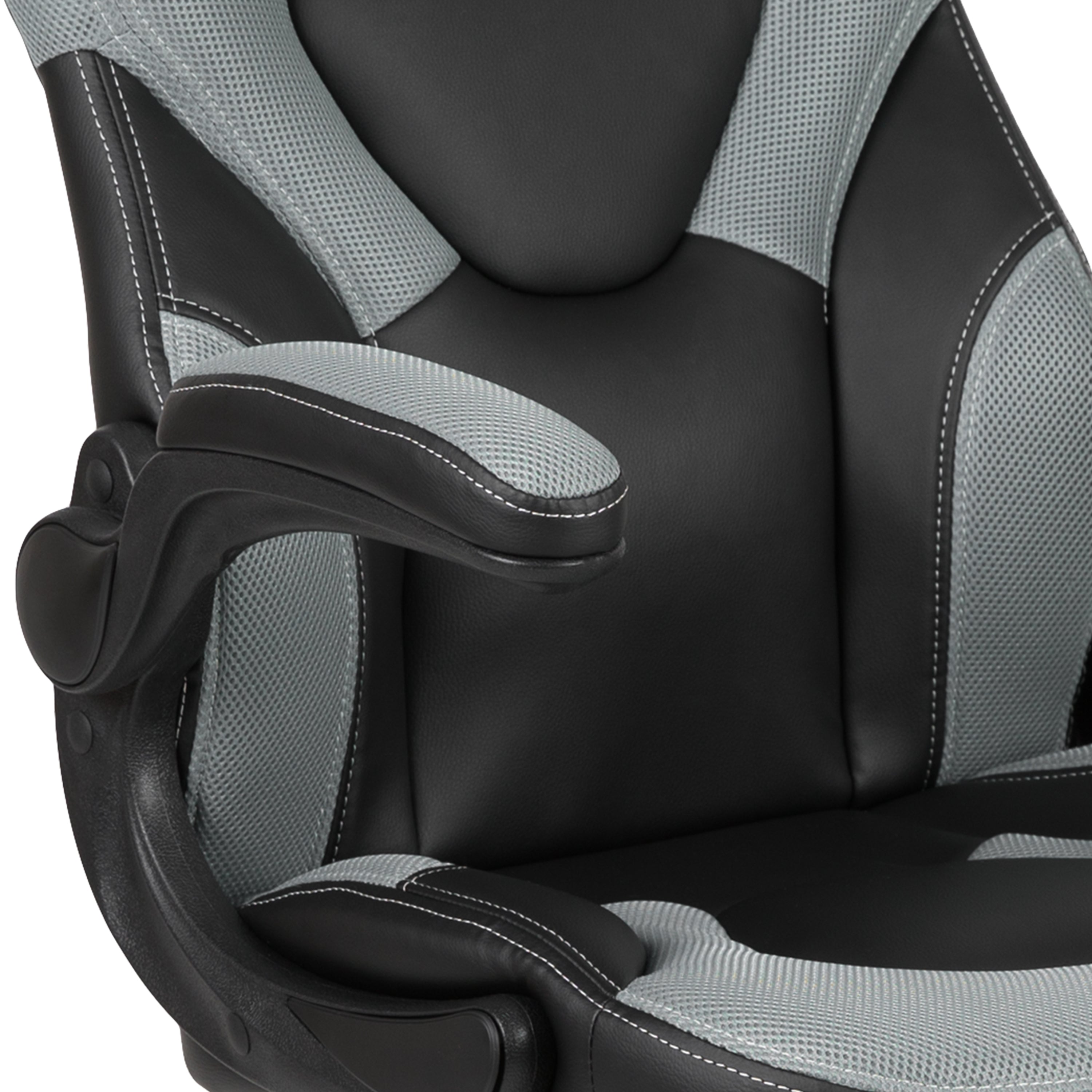 X10 Gaming Chair, Racing Style Ergonomic Office Chair, Height Adjustable Swivel Computer Chair with Flip-Up Arms, Gray/Black LeatherSoft
