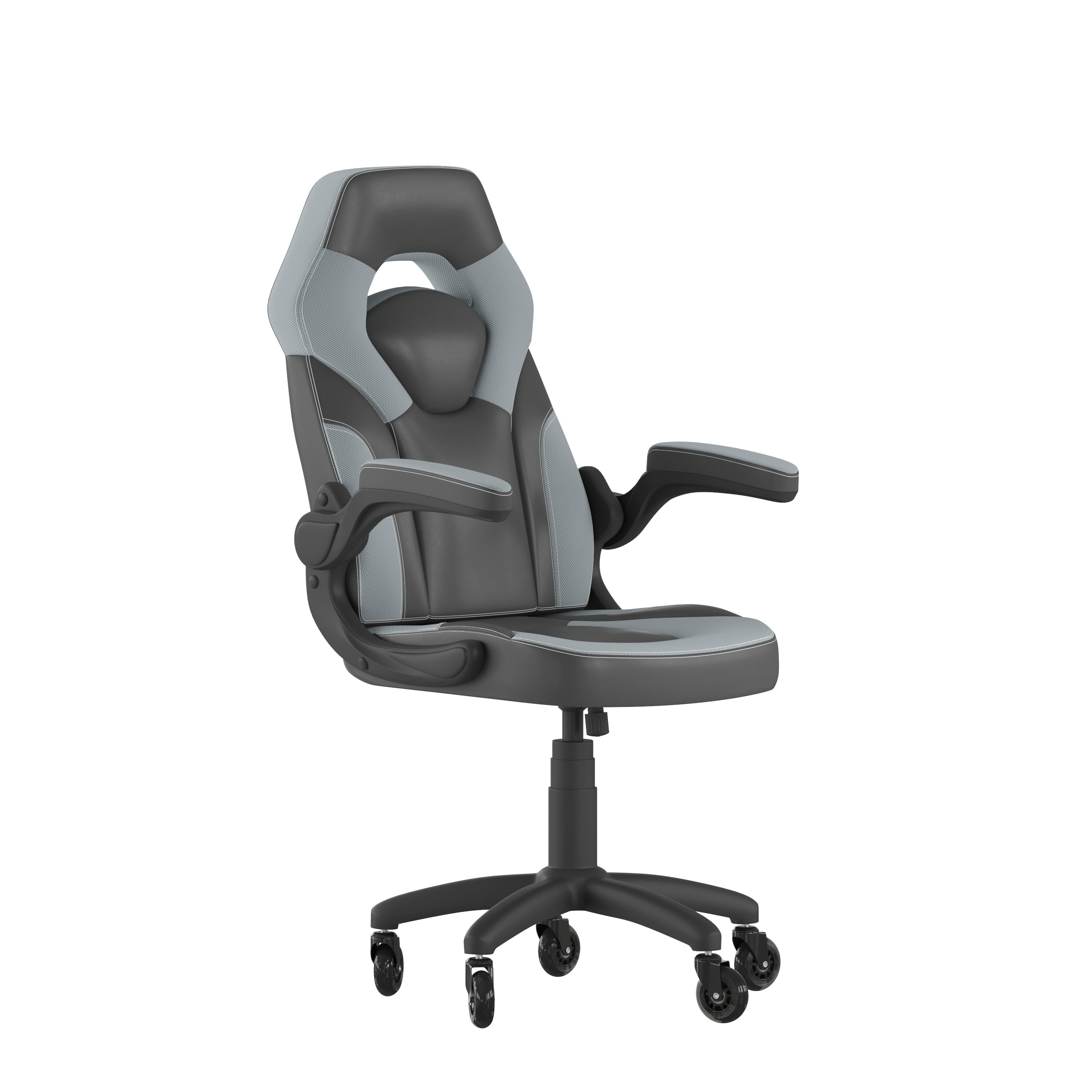 X10 Gaming Chair Racing Office Computer PC Adjustable Chair with Flip-up Arms and Transparent Roller Wheels, Gray/Black LeatherSoft