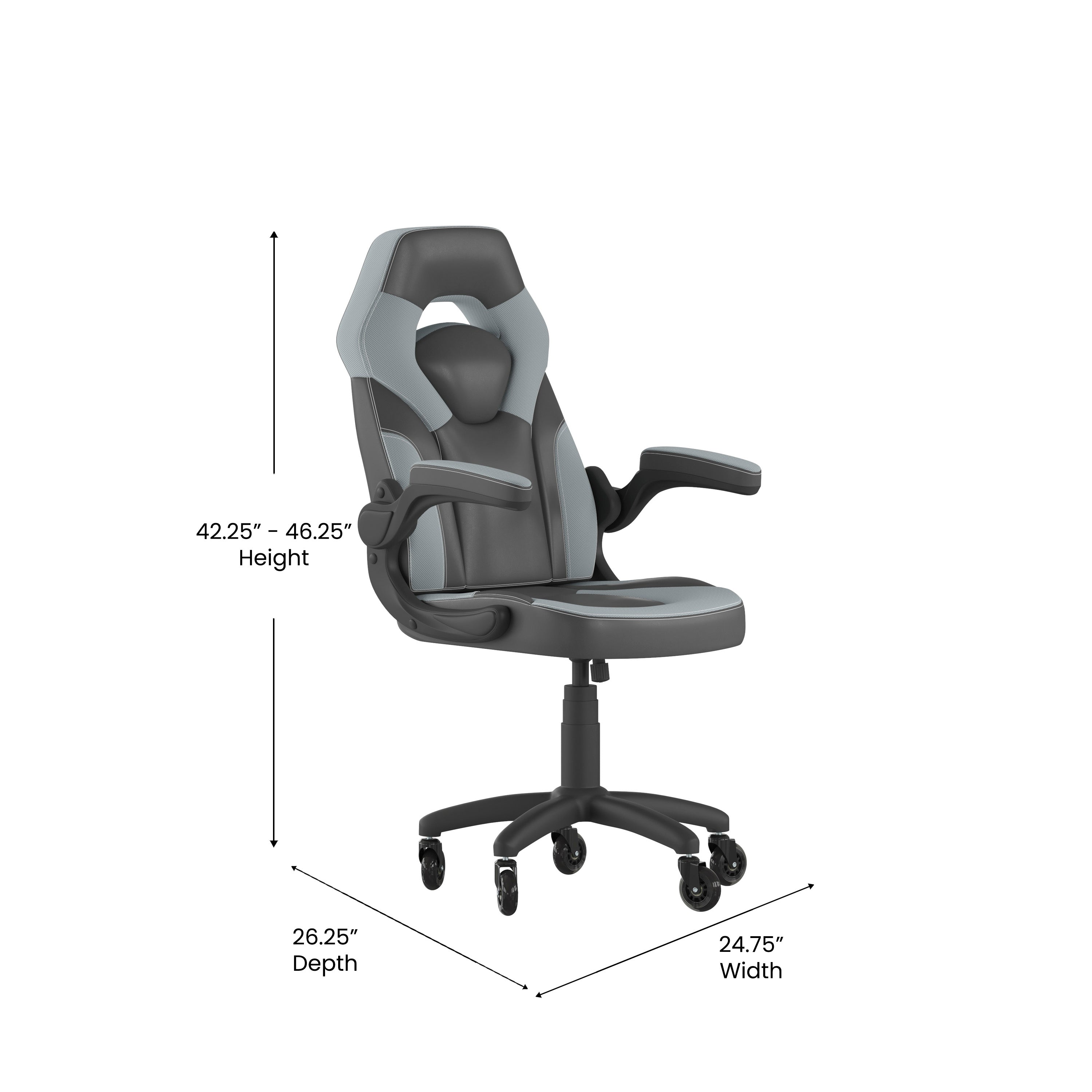 X10 Gaming Chair Racing Office Computer PC Adjustable Chair with Flip-up Arms and Transparent Roller Wheels, Gray/Black LeatherSoft