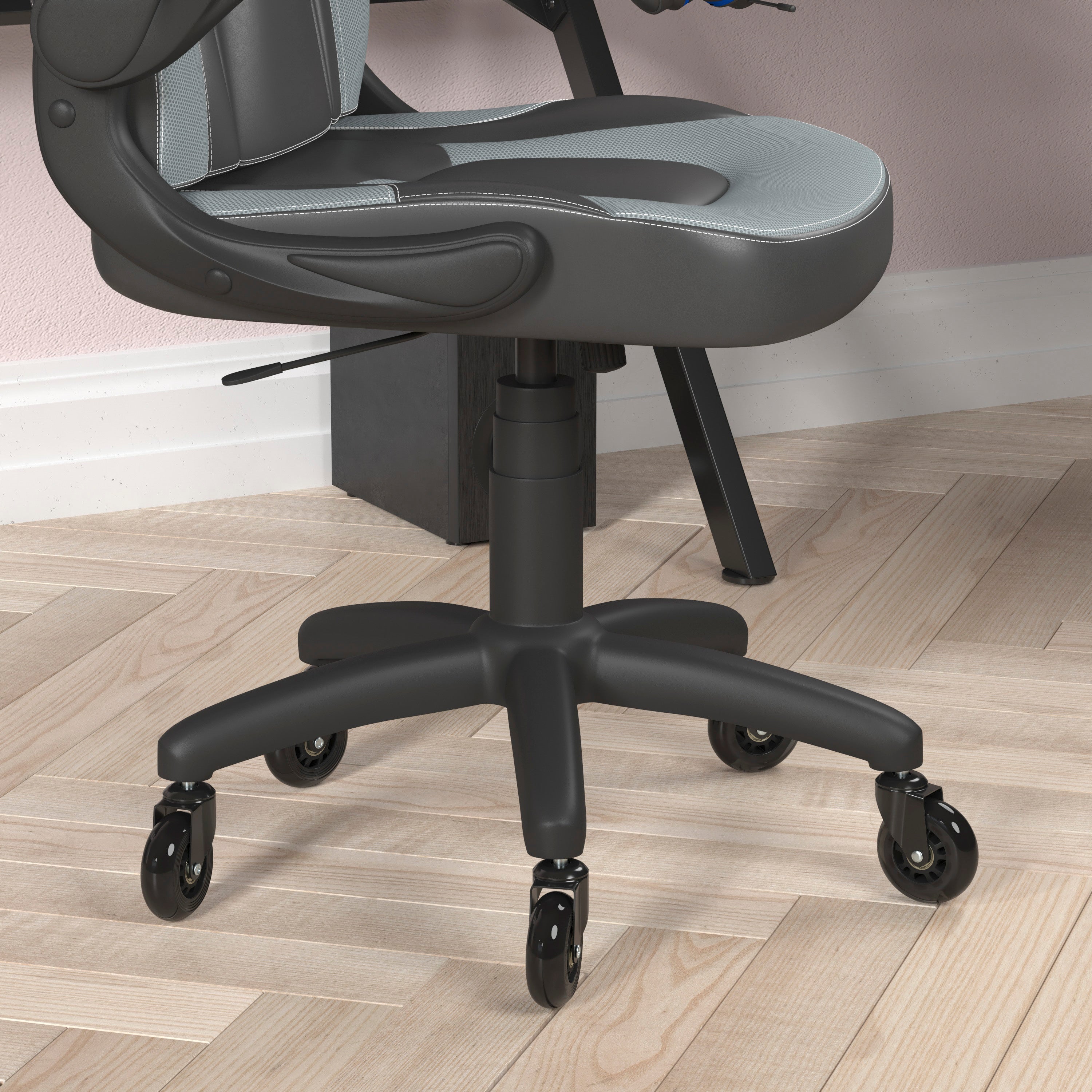 X10 Gaming Chair Racing Office Computer PC Adjustable Chair with Flip-up Arms and Transparent Roller Wheels, Gray/Black LeatherSoft