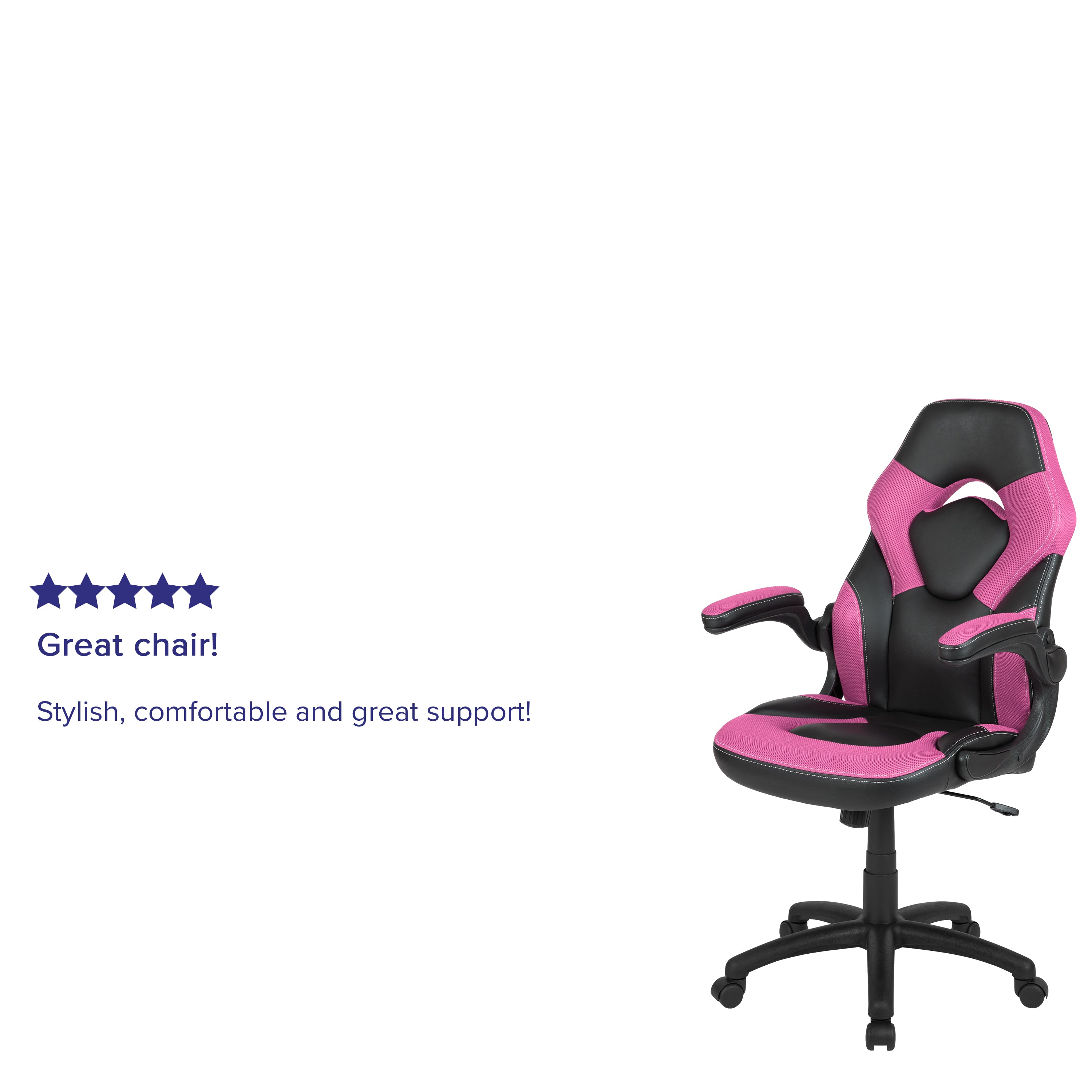 X10 Gaming Chair, Racing Style Ergonomic Office Chair, Height Adjustable Swivel Computer Chair with Flip-Up Arms, Pink/Black LeatherSoft