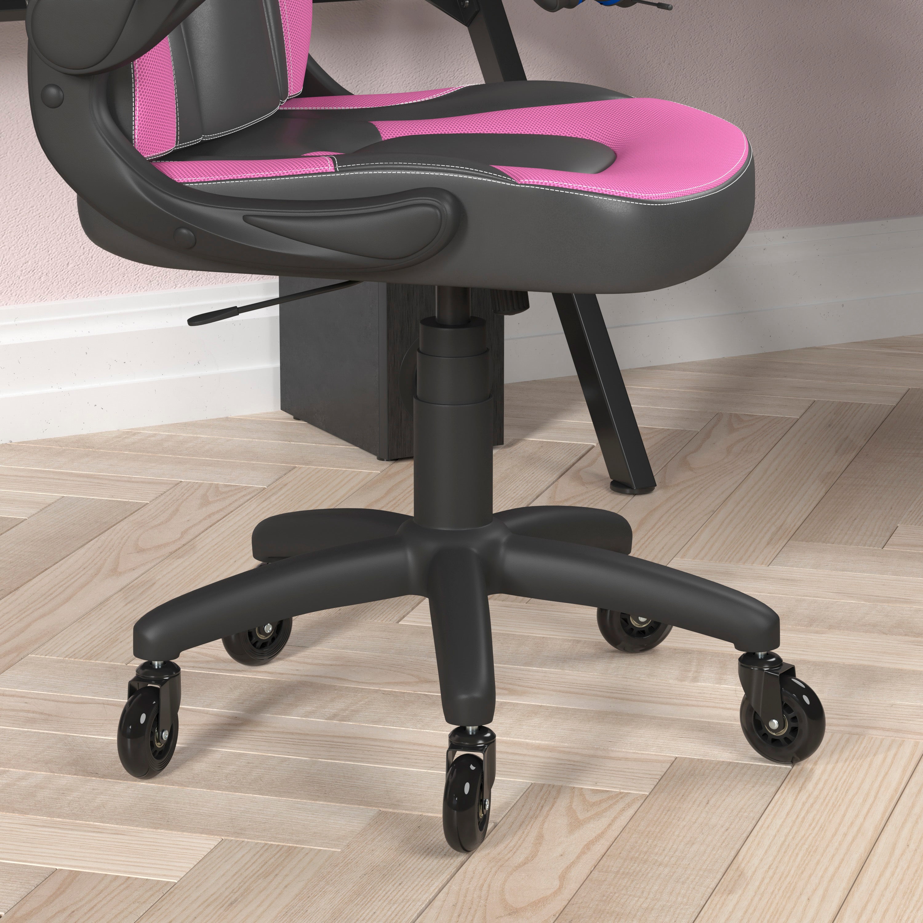 X10 Gaming Chair Racing Office Computer PC Adjustable Chair with Flip-up Arms and Transparent Roller Wheels, Pink/Black LeatherSoft
