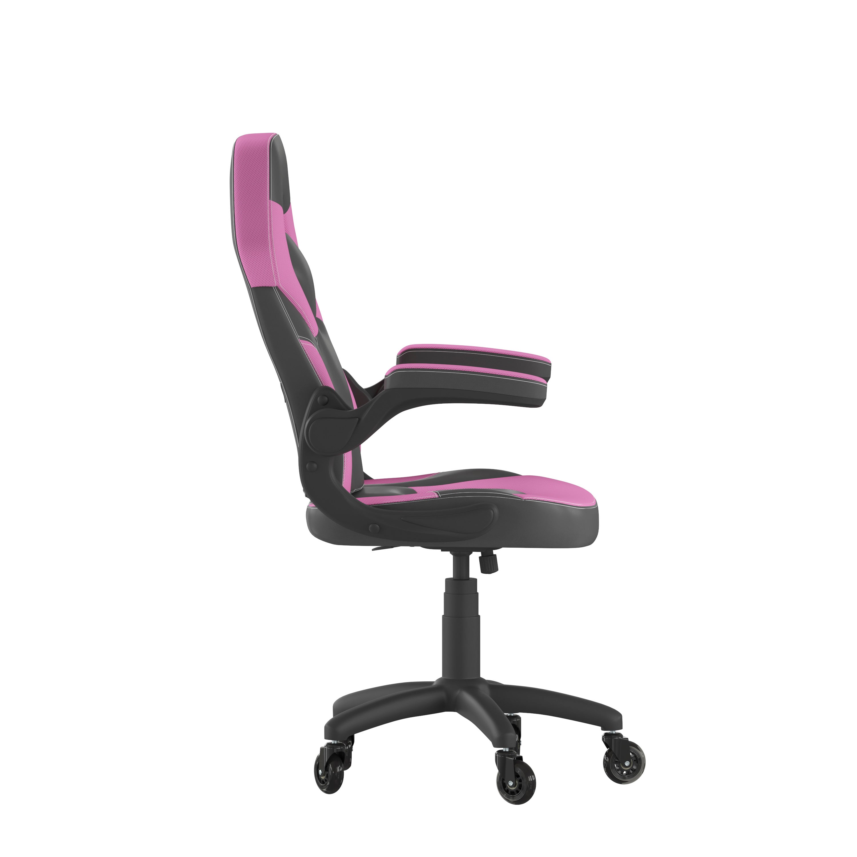 X10 Gaming Chair Racing Office Computer PC Adjustable Chair with Flip-up Arms and Transparent Roller Wheels, Pink/Black LeatherSoft