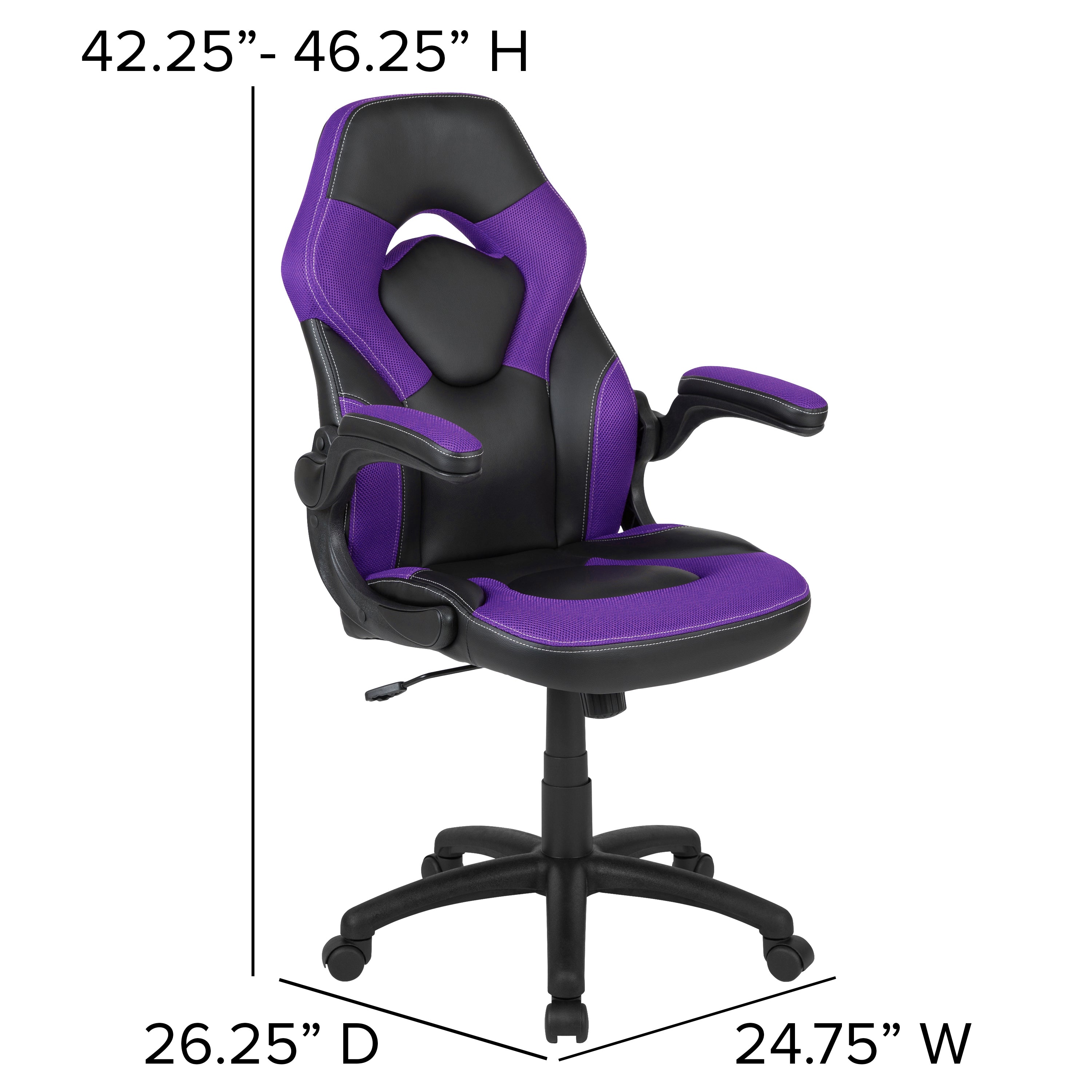 X10 Gaming Chair, Racing Style Ergonomic Office Chair, Height Adjustable Swivel Computer Chair with Flip-Up Arms, Purple/Black LeatherSoft