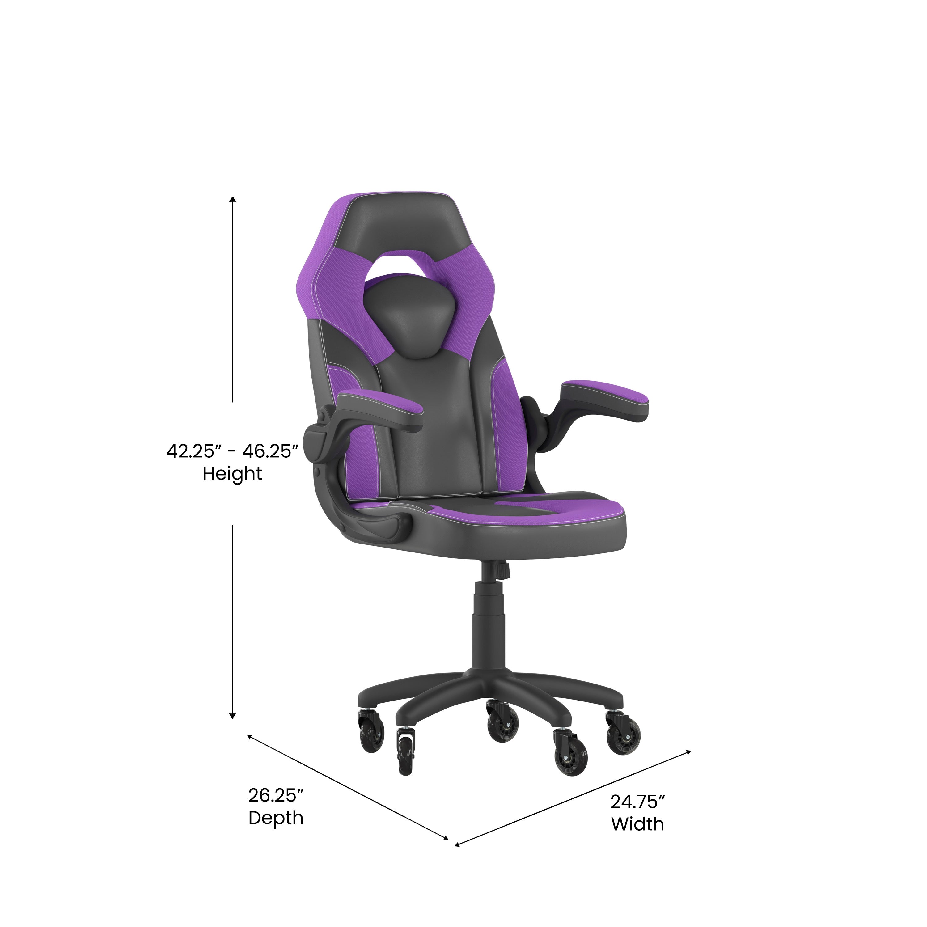X10 Gaming Chair Racing Office Computer PC Adjustable Chair with Flip-up Arms and Transparent Roller Wheels, Purple/Black LeatherSoft