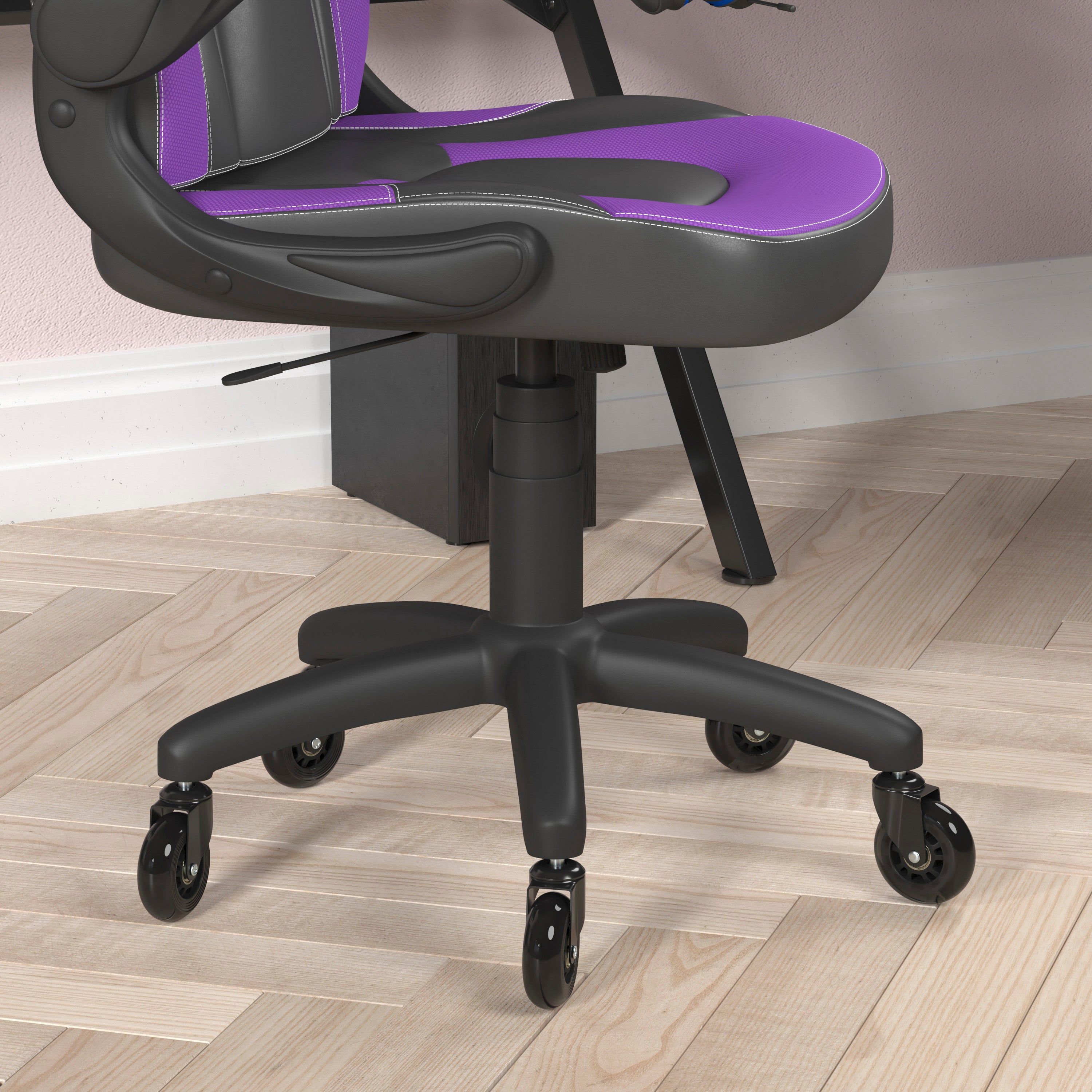 X10 Gaming Chair Racing Office Computer PC Adjustable Chair with Flip-up Arms and Transparent Roller Wheels, Purple/Black LeatherSoft