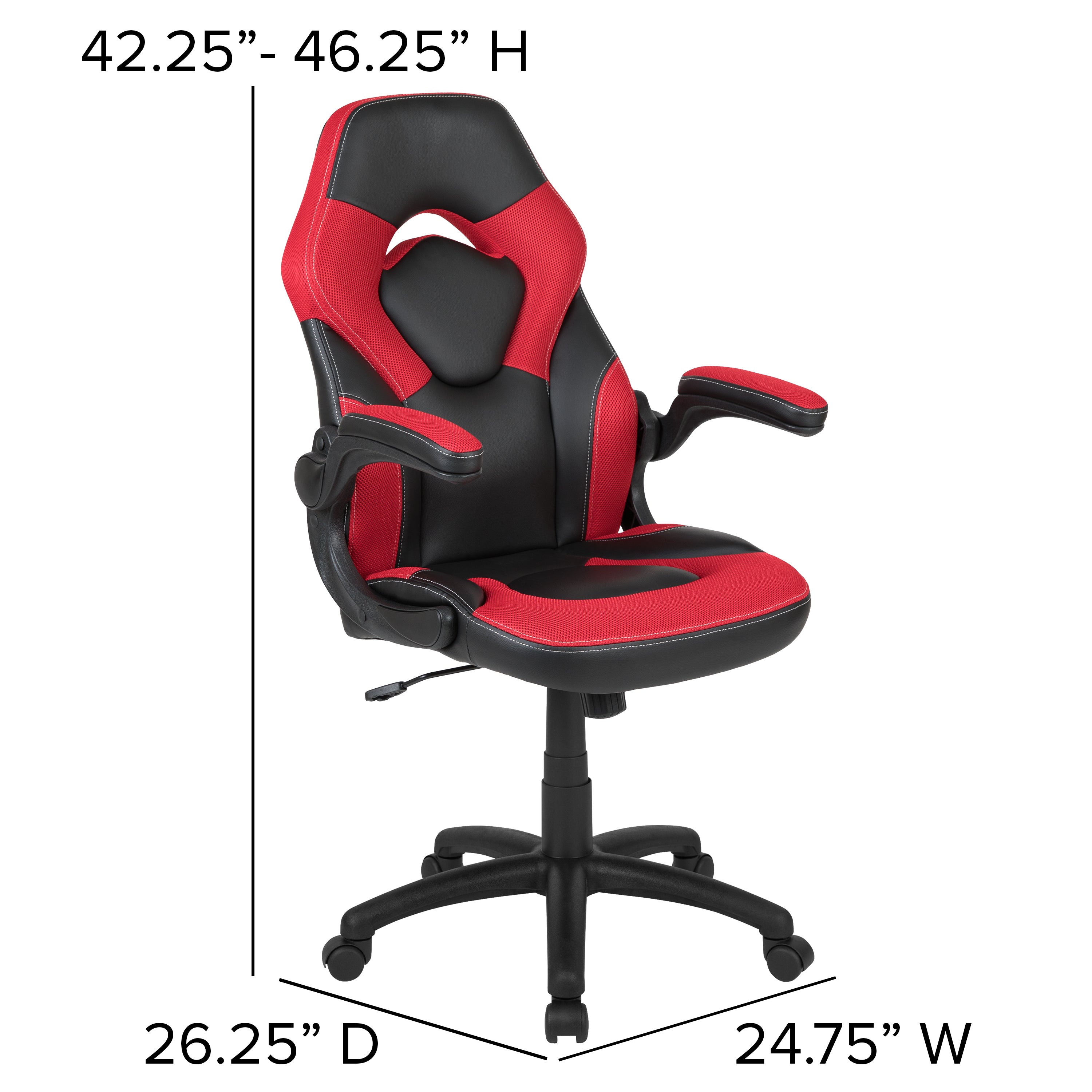 X10 Gaming Chair, Racing Style Ergonomic Office Chair, Height Adjustable Swivel Computer Chair with Flip-Up Arms, Red/Black LeatherSoft