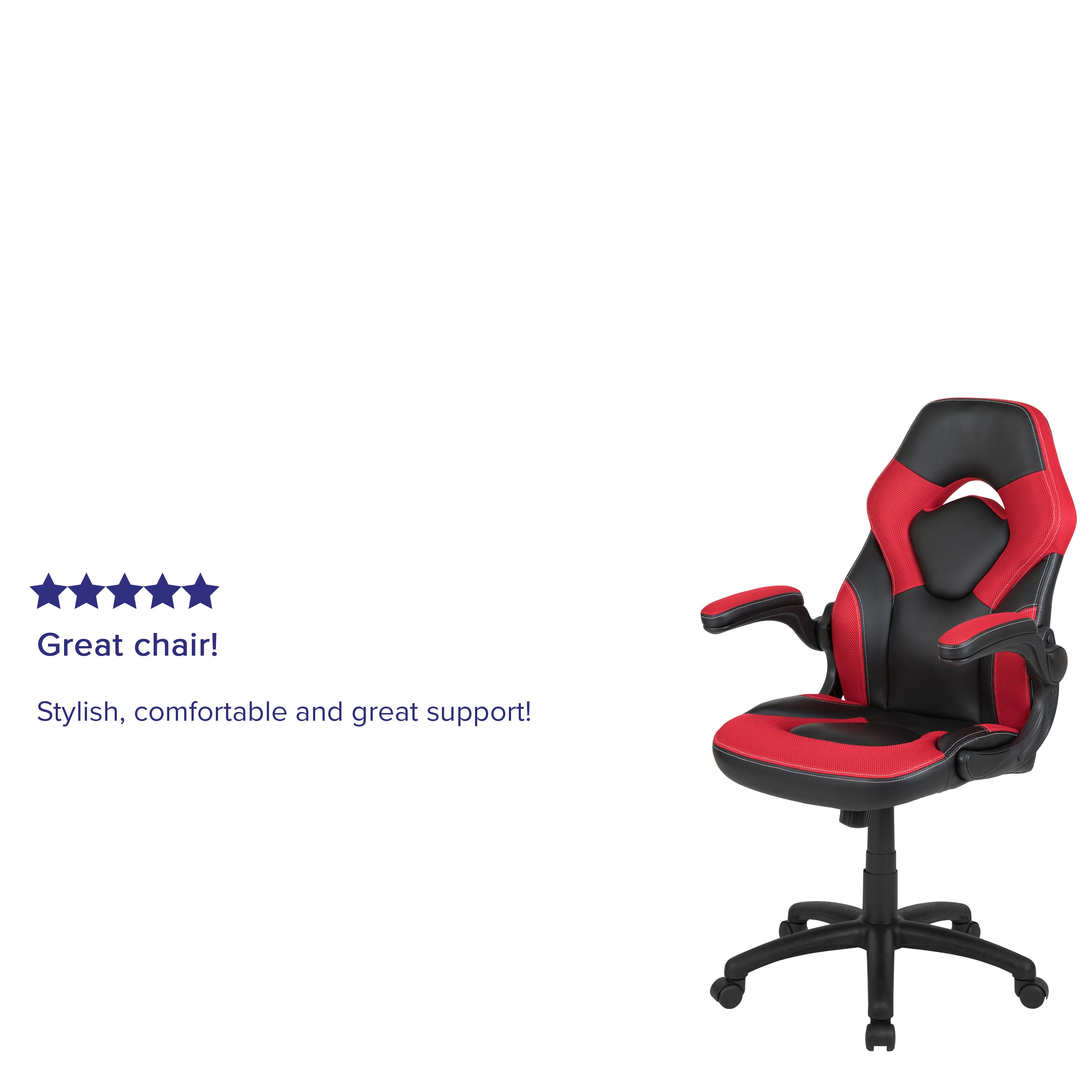 X10 Gaming Chair, Racing Style Ergonomic Office Chair, Height Adjustable Swivel Computer Chair with Flip-Up Arms, Red/Black LeatherSoft