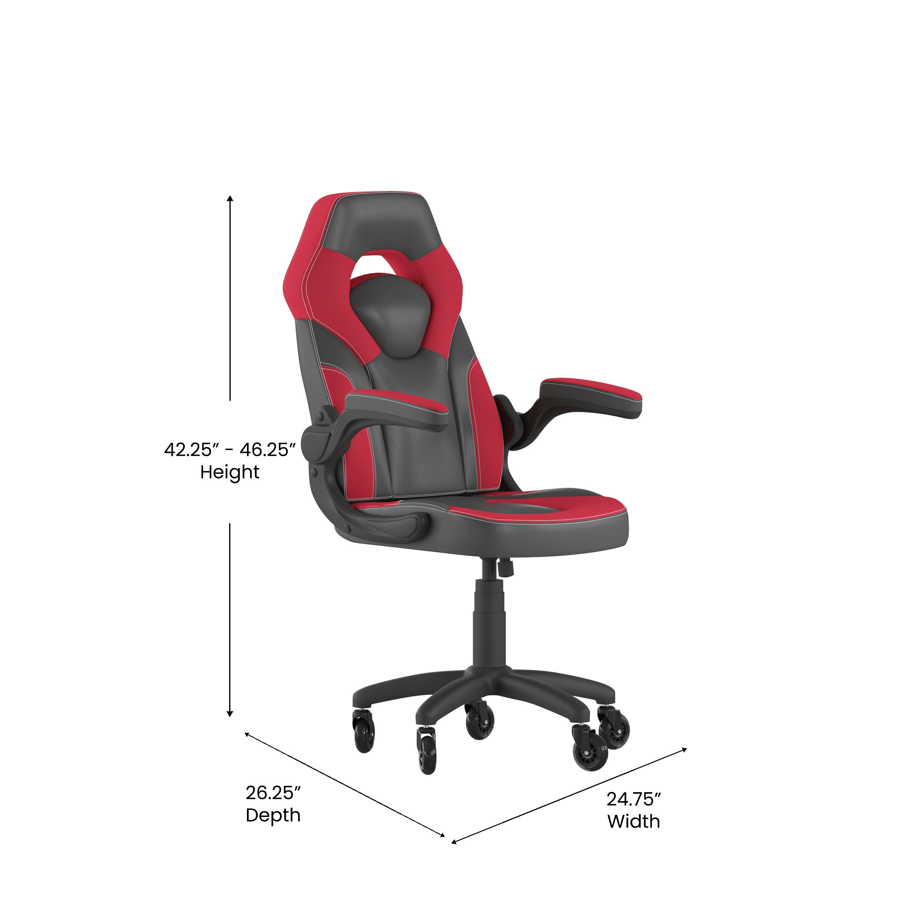 X10 Gaming Chair Racing Office Computer PC Adjustable Chair with Flip-up Arms and Transparent Roller Wheels, Red/Black LeatherSoft