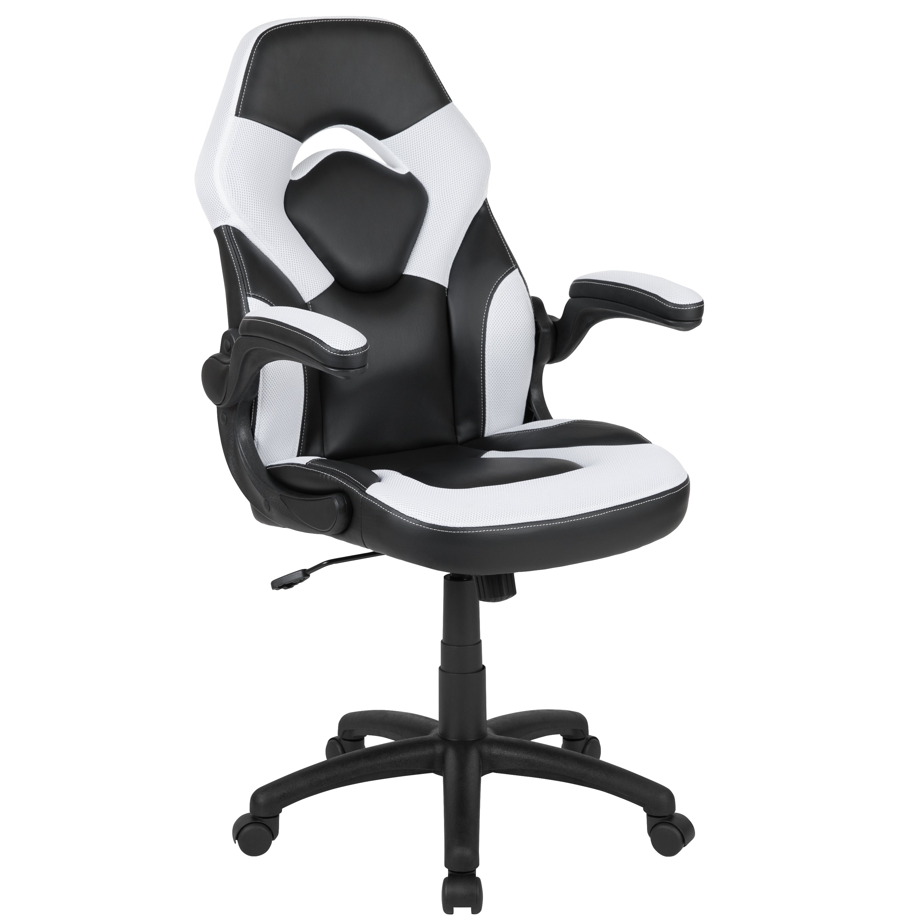 X10 Gaming Chair, Racing Style Ergonomic Office Chair, Height Adjustable Swivel Computer Chair with Flip-Up Arms, White/Black LeatherSoft