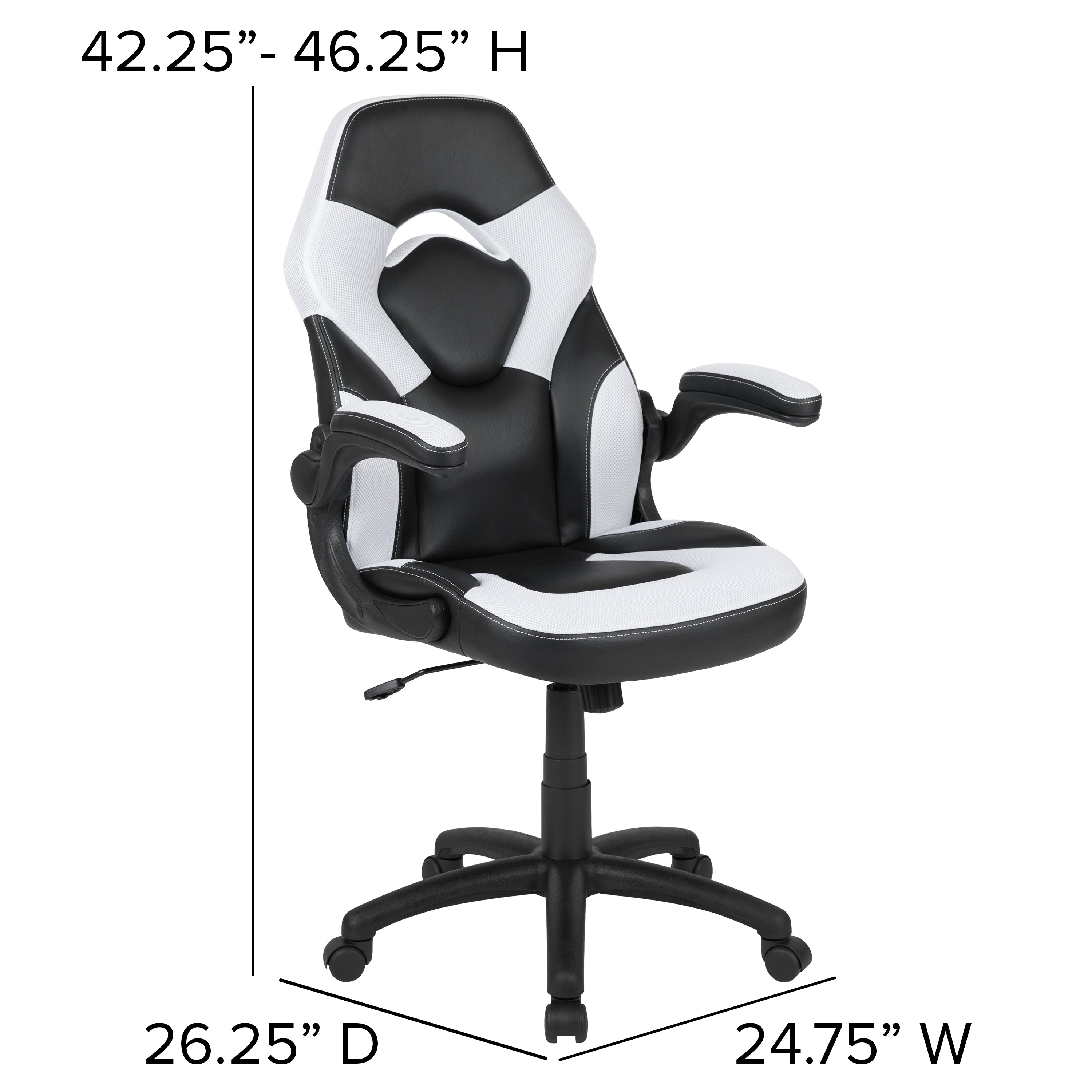 X10 Gaming Chair, Racing Style Ergonomic Office Chair, Height Adjustable Swivel Computer Chair with Flip-Up Arms, White/Black LeatherSoft