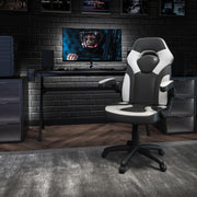 X10 Gaming Chair, Racing Style Ergonomic Office Chair, Height Adjustable Swivel Computer Chair with Flip-Up Arms, White/Black LeatherSoft