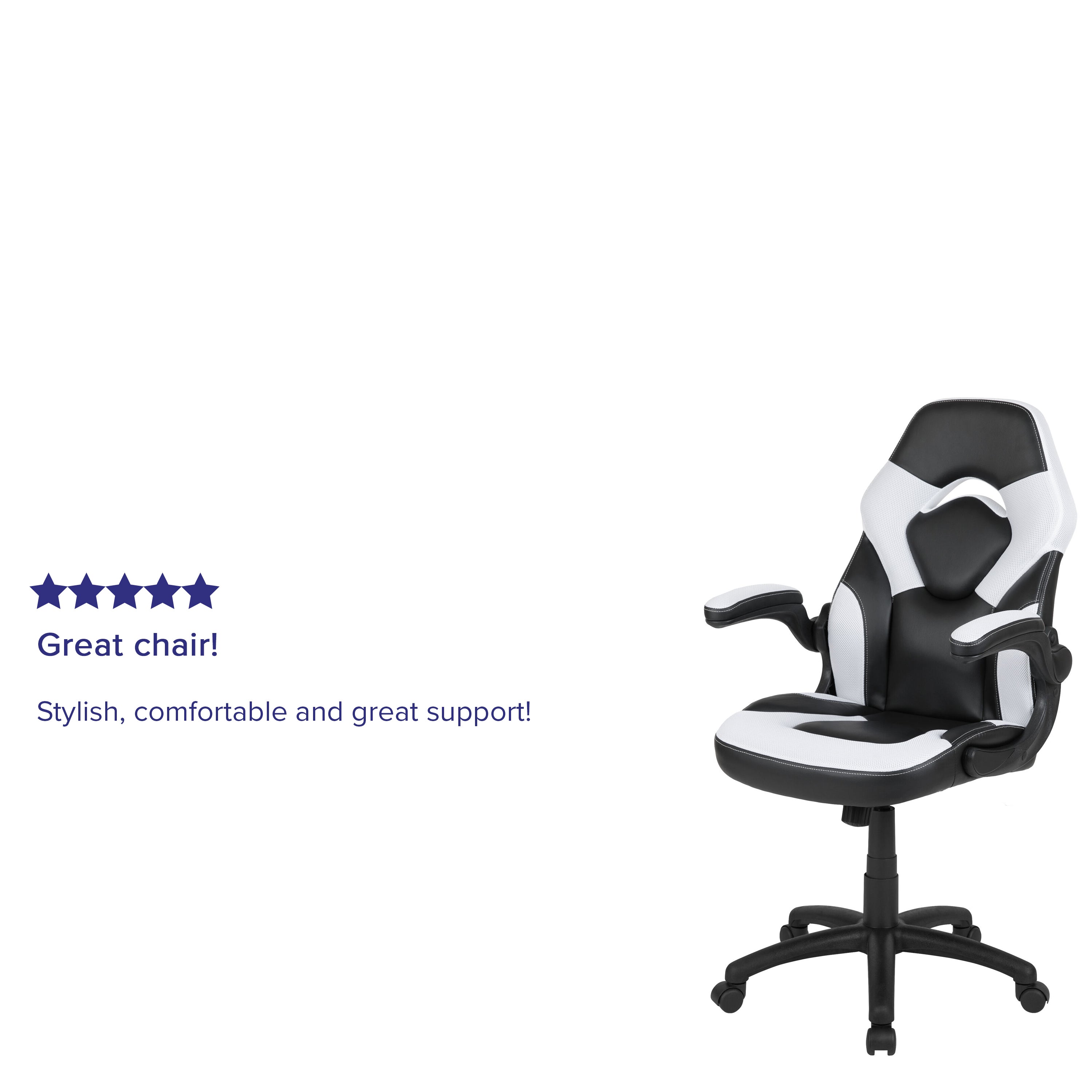 X10 Gaming Chair, Racing Style Ergonomic Office Chair, Height Adjustable Swivel Computer Chair with Flip-Up Arms, White/Black LeatherSoft
