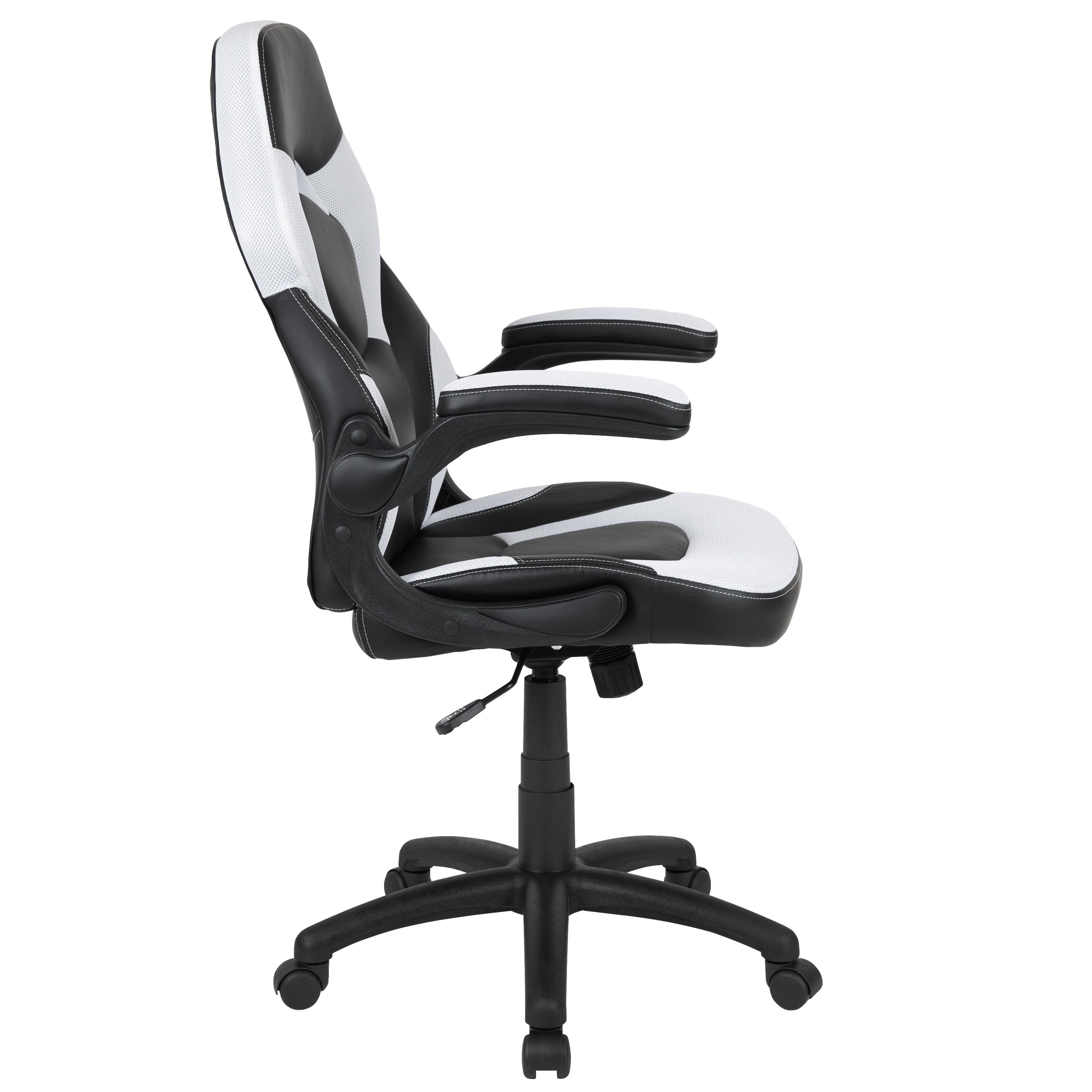X10 Gaming Chair, Racing Style Ergonomic Office Chair, Height Adjustable Swivel Computer Chair with Flip-Up Arms, White/Black LeatherSoft