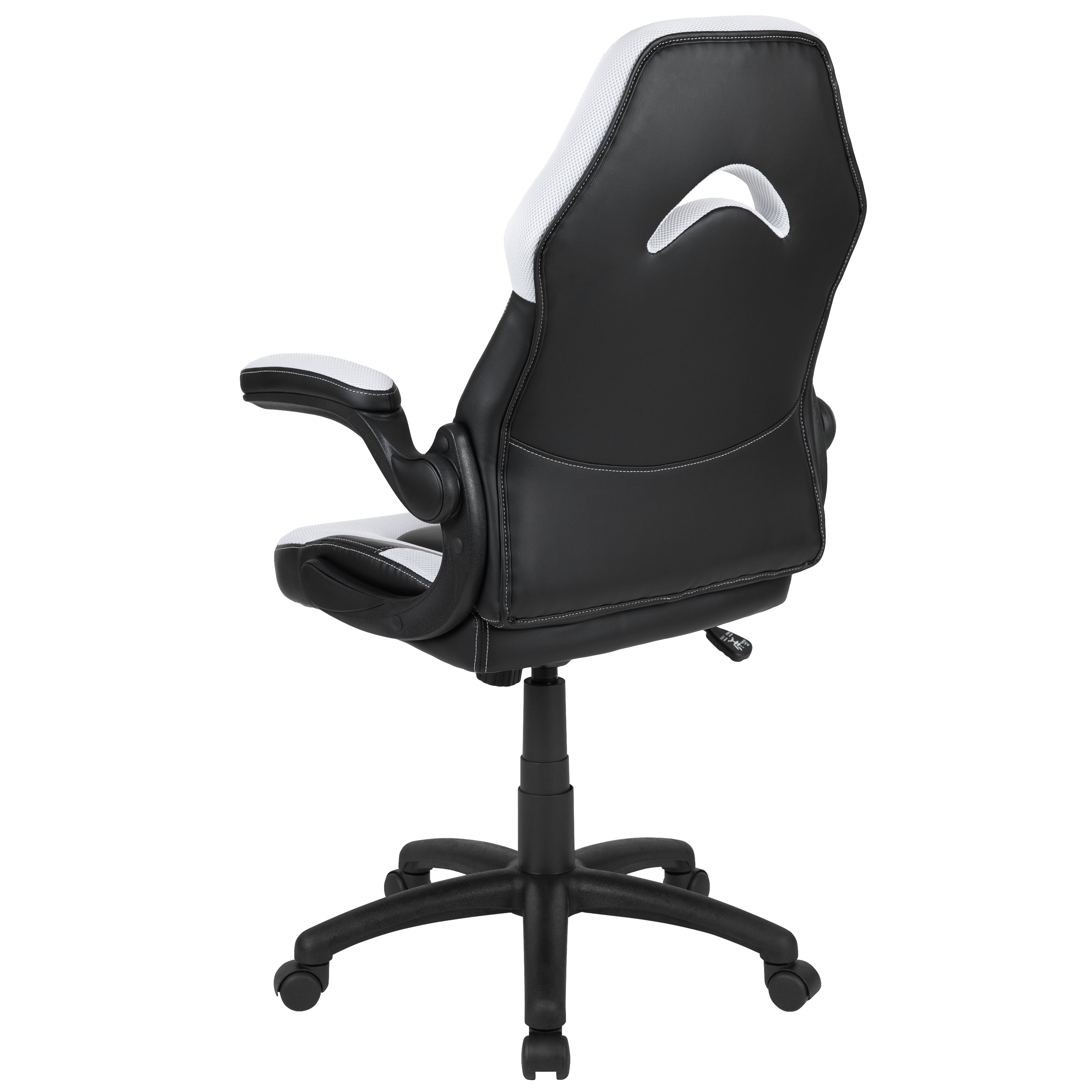 X10 Gaming Chair, Racing Style Ergonomic Office Chair, Height Adjustable Swivel Computer Chair with Flip-Up Arms, White/Black LeatherSoft
