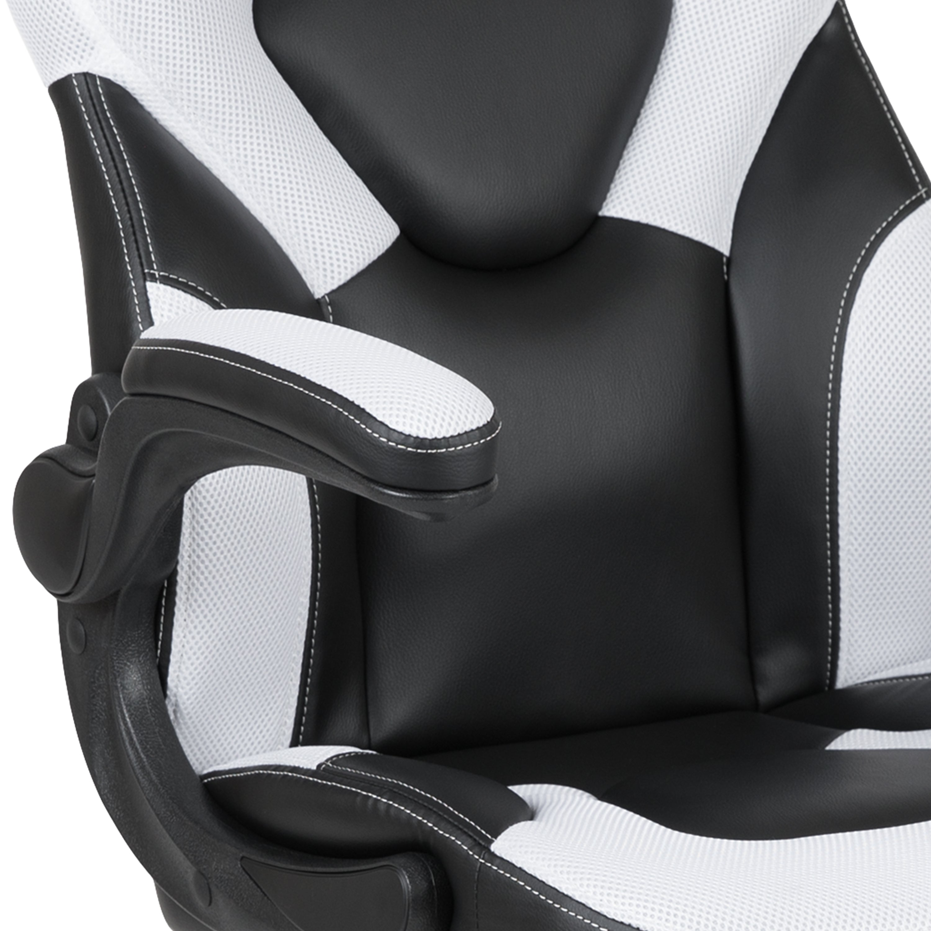 X10 Gaming Chair, Racing Style Ergonomic Office Chair, Height Adjustable Swivel Computer Chair with Flip-Up Arms, White/Black LeatherSoft