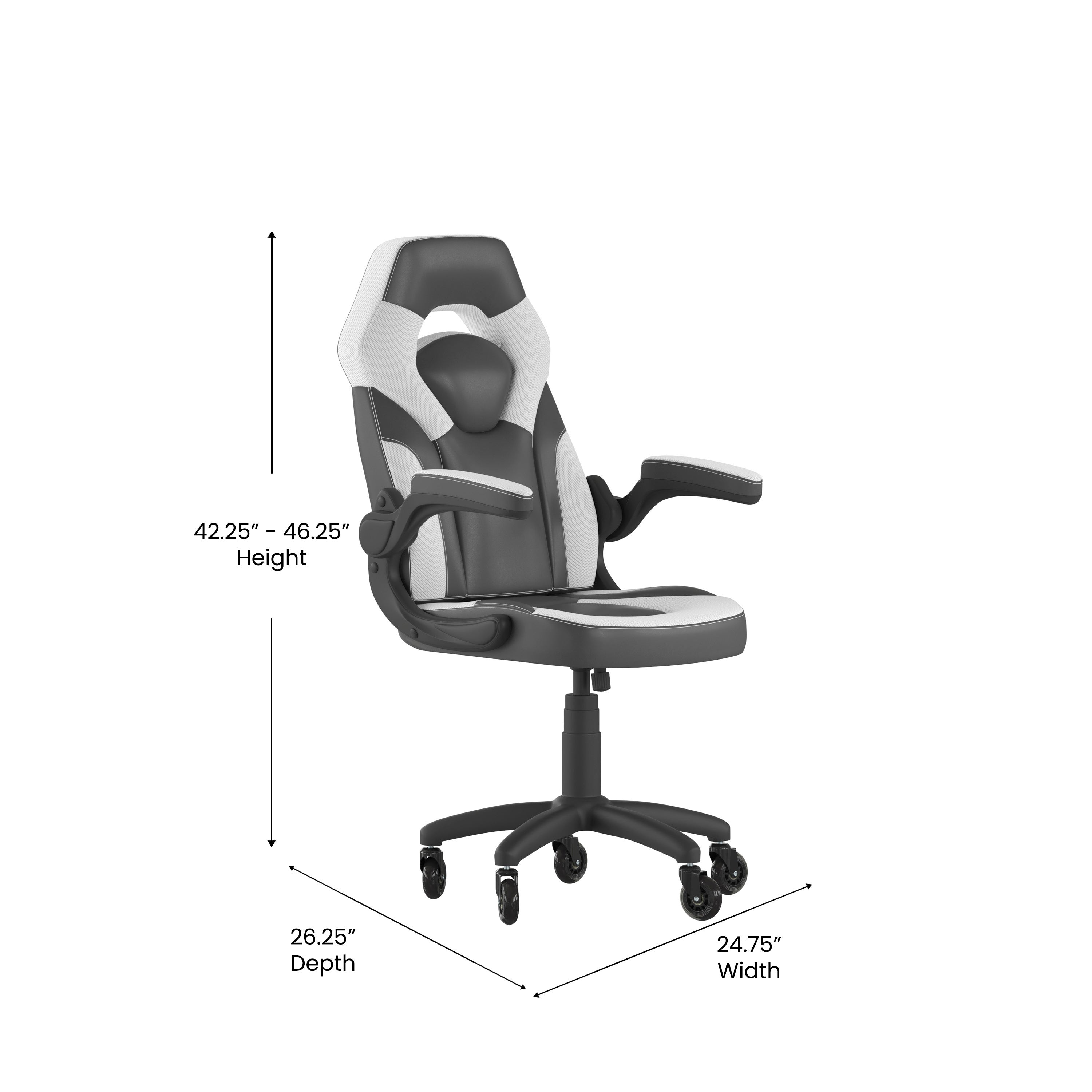 X10 Gaming Chair Racing Office Computer PC Adjustable Chair with Flip-up Arms and Transparent Roller Wheels, White/Black LeatherSoft
