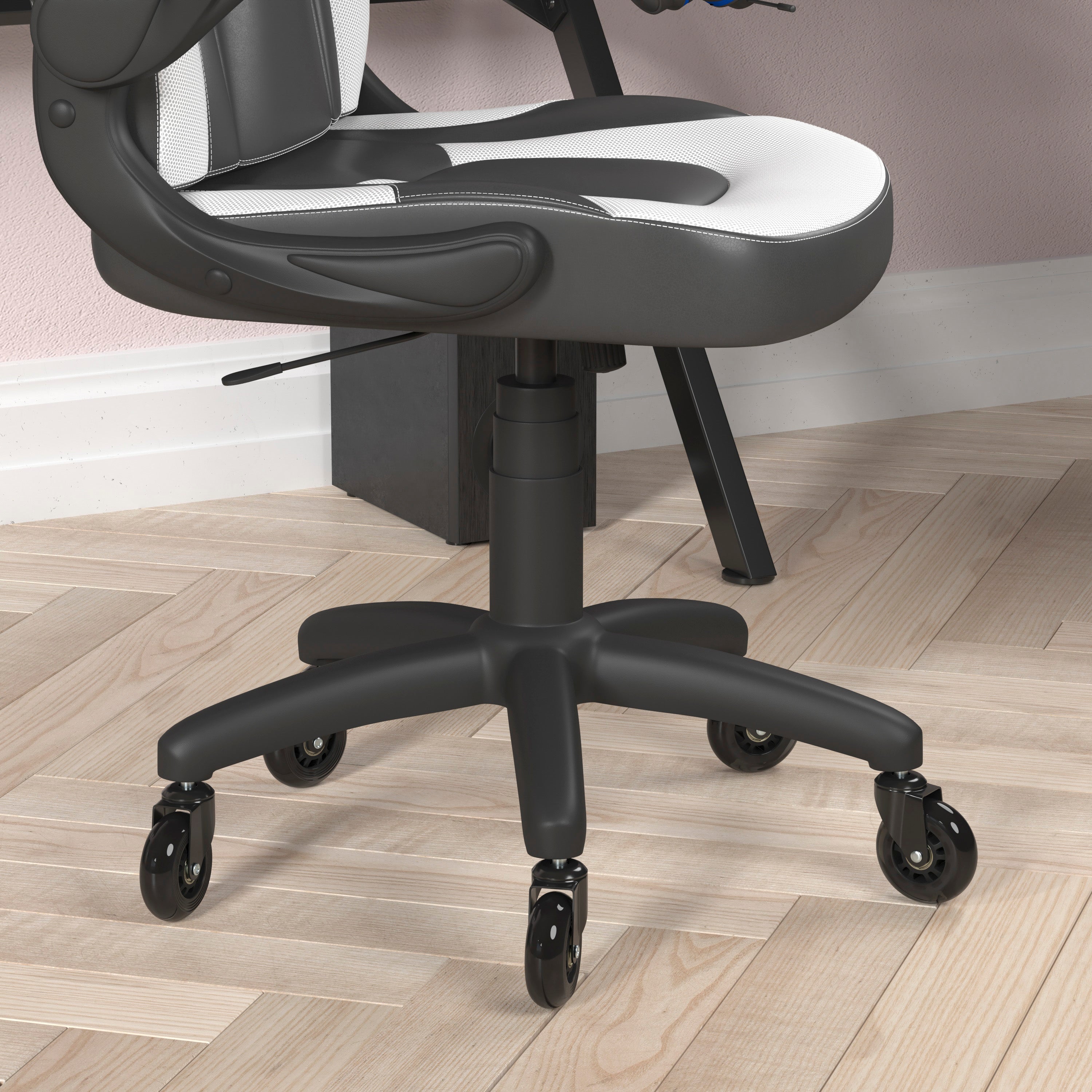 X10 Gaming Chair Racing Office Computer PC Adjustable Chair with Flip-up Arms and Transparent Roller Wheels, White/Black LeatherSoft