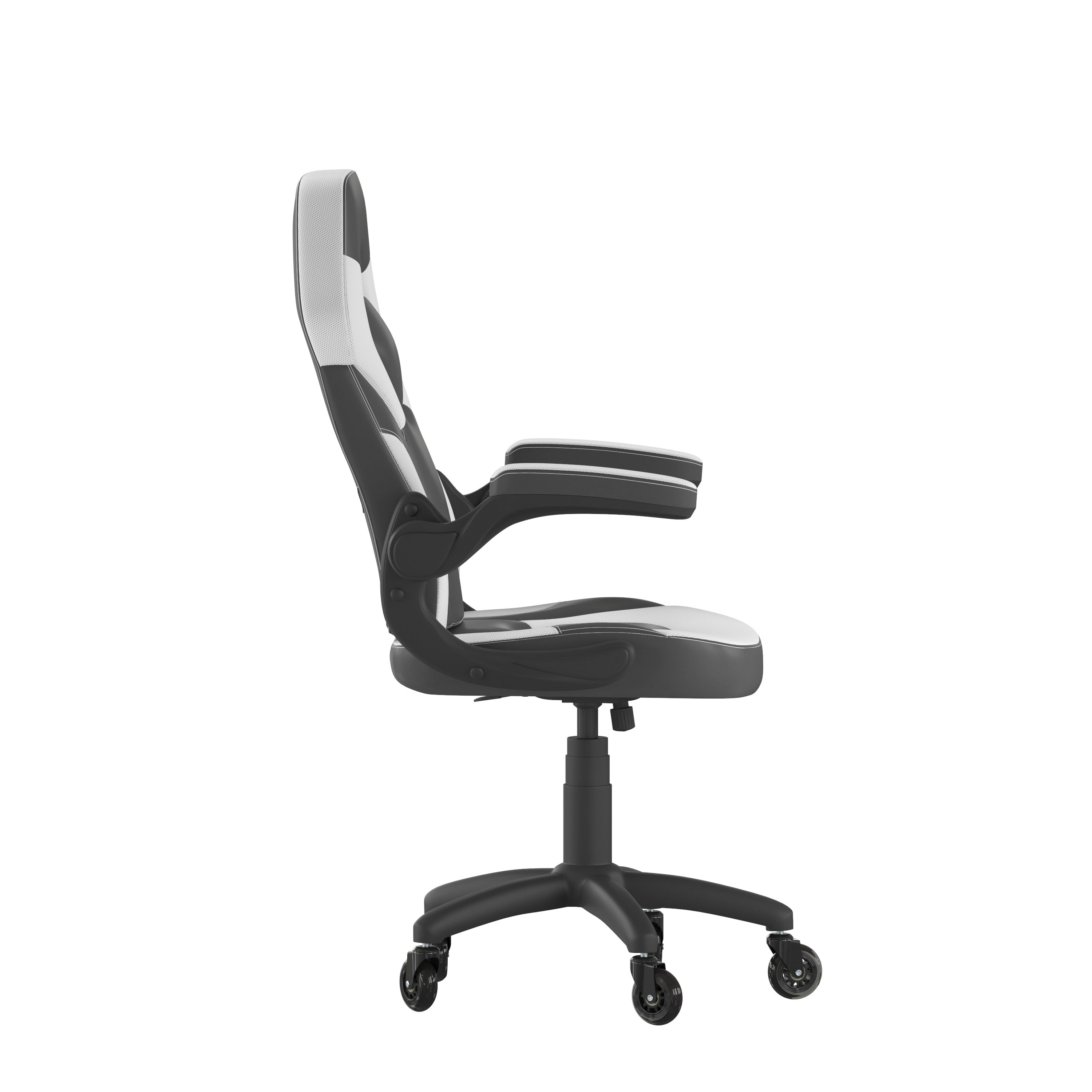 X10 Gaming Chair Racing Office Computer PC Adjustable Chair with Flip-up Arms and Transparent Roller Wheels, White/Black LeatherSoft