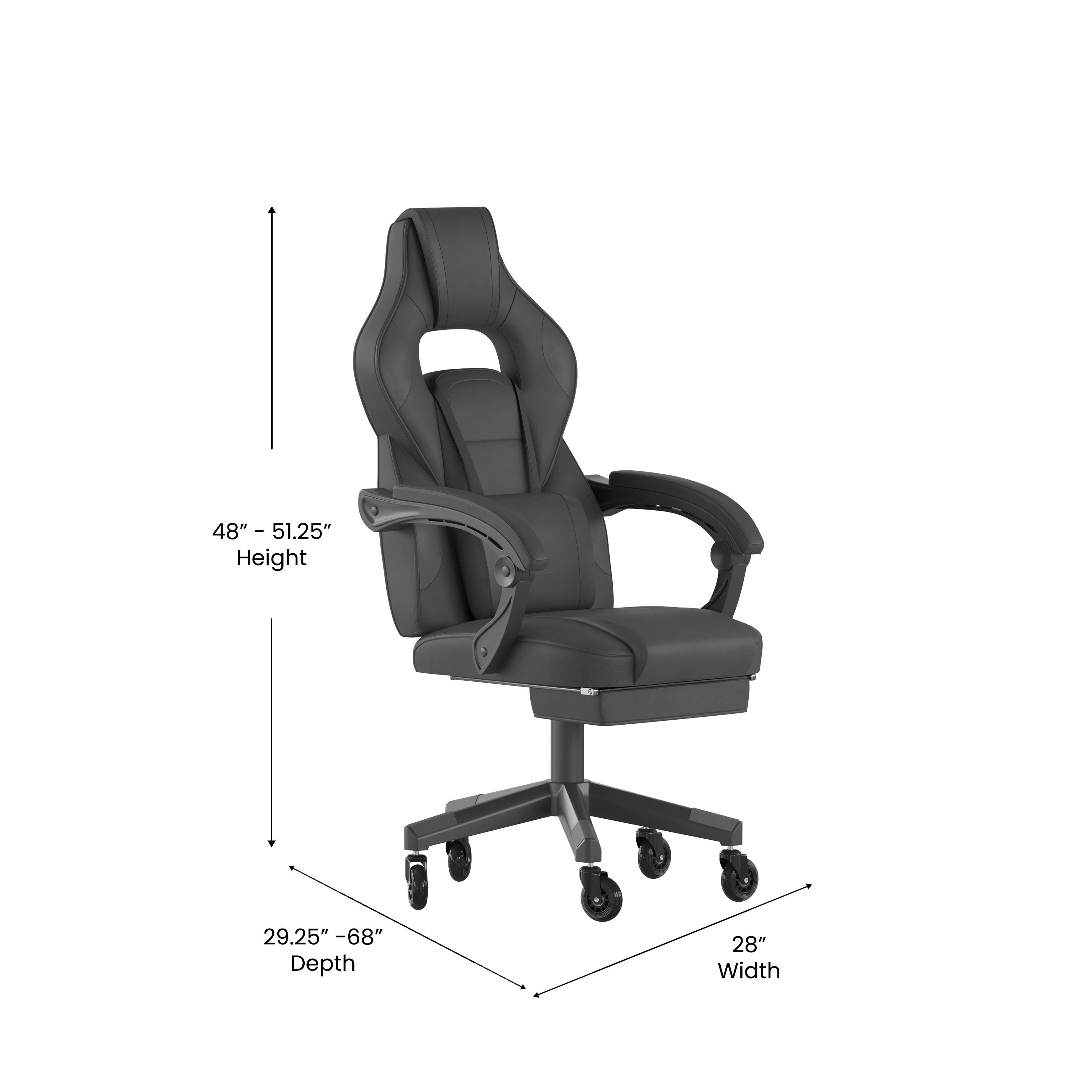 X40 Gaming Chair Racing Computer Chair with Fully Reclining Back/Arms and Transparent Roller Wheels, Slide-Out Footrest, - Black
