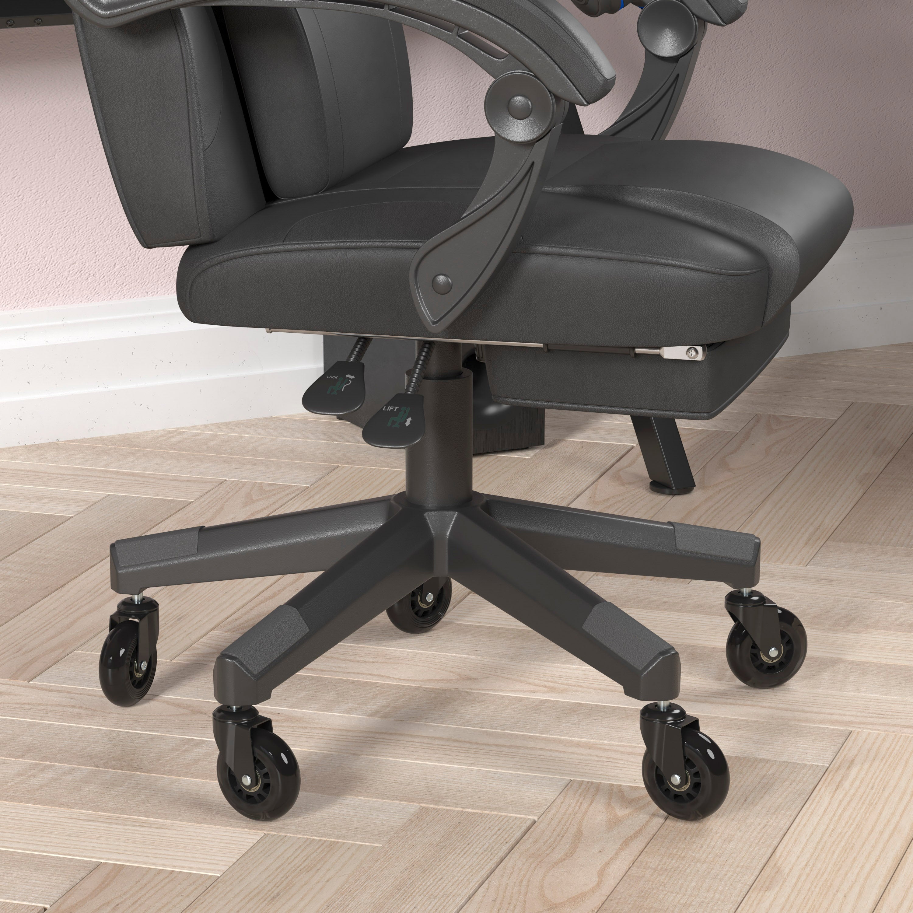 X40 Gaming Chair Racing Computer Chair with Fully Reclining Back/Arms and Transparent Roller Wheels, Slide-Out Footrest, - Black