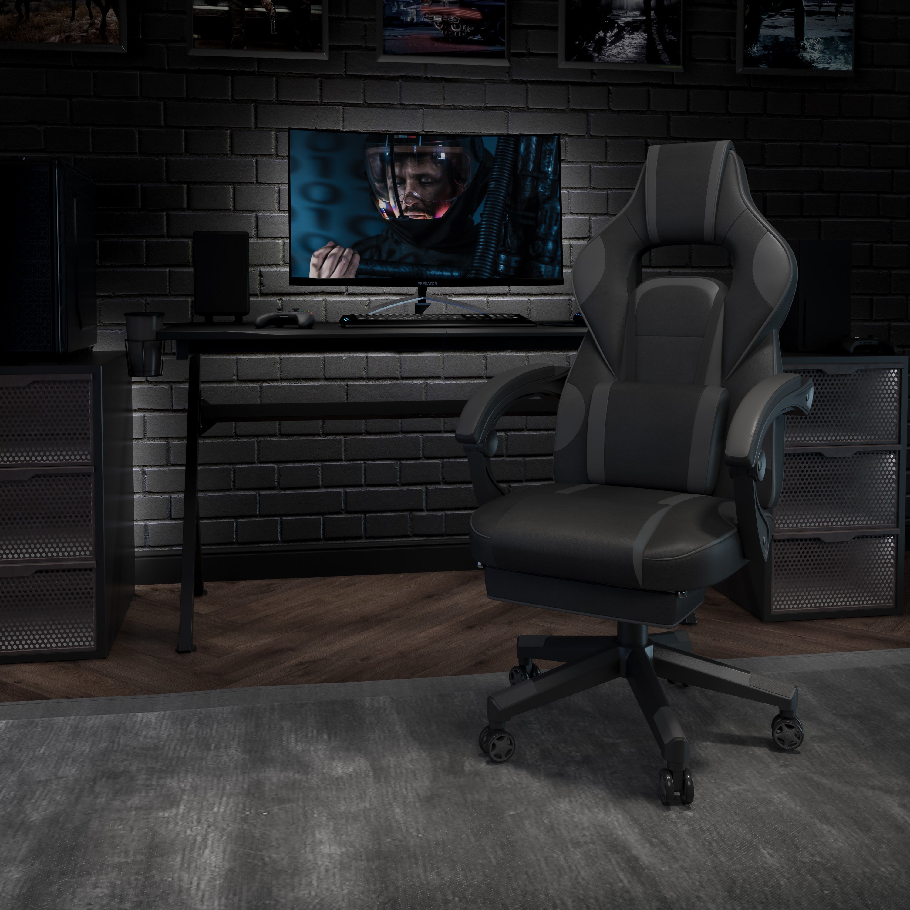 X40 Gaming Chair Racing Ergonomic Computer Chair with Fully Reclining Back/Arms, Slide-Out Footrest, Massaging Lumbar - Black/Gray