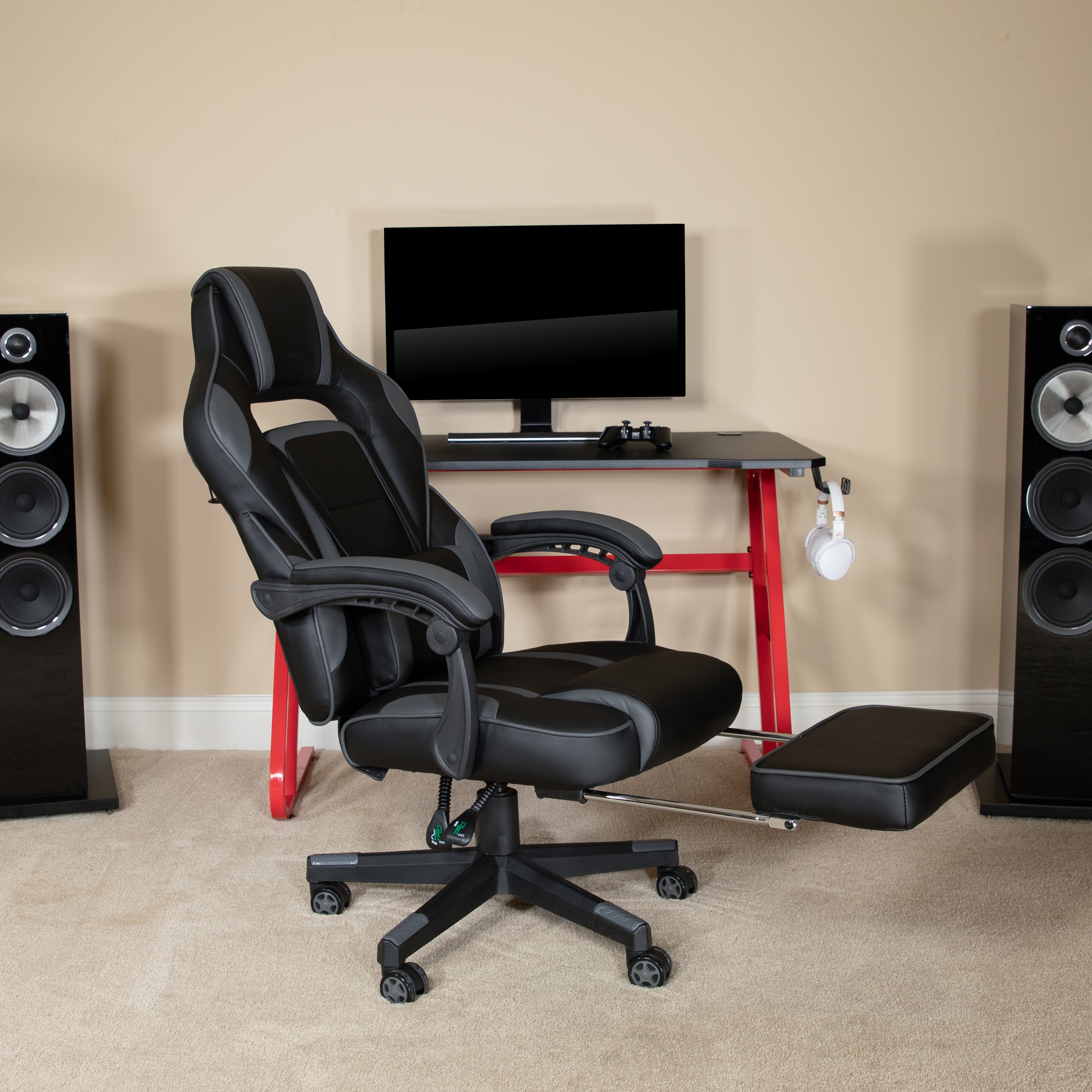 X40 Gaming Chair Racing Ergonomic Computer Chair with Fully Reclining Back/Arms, Slide-Out Footrest, Massaging Lumbar - Black/Gray