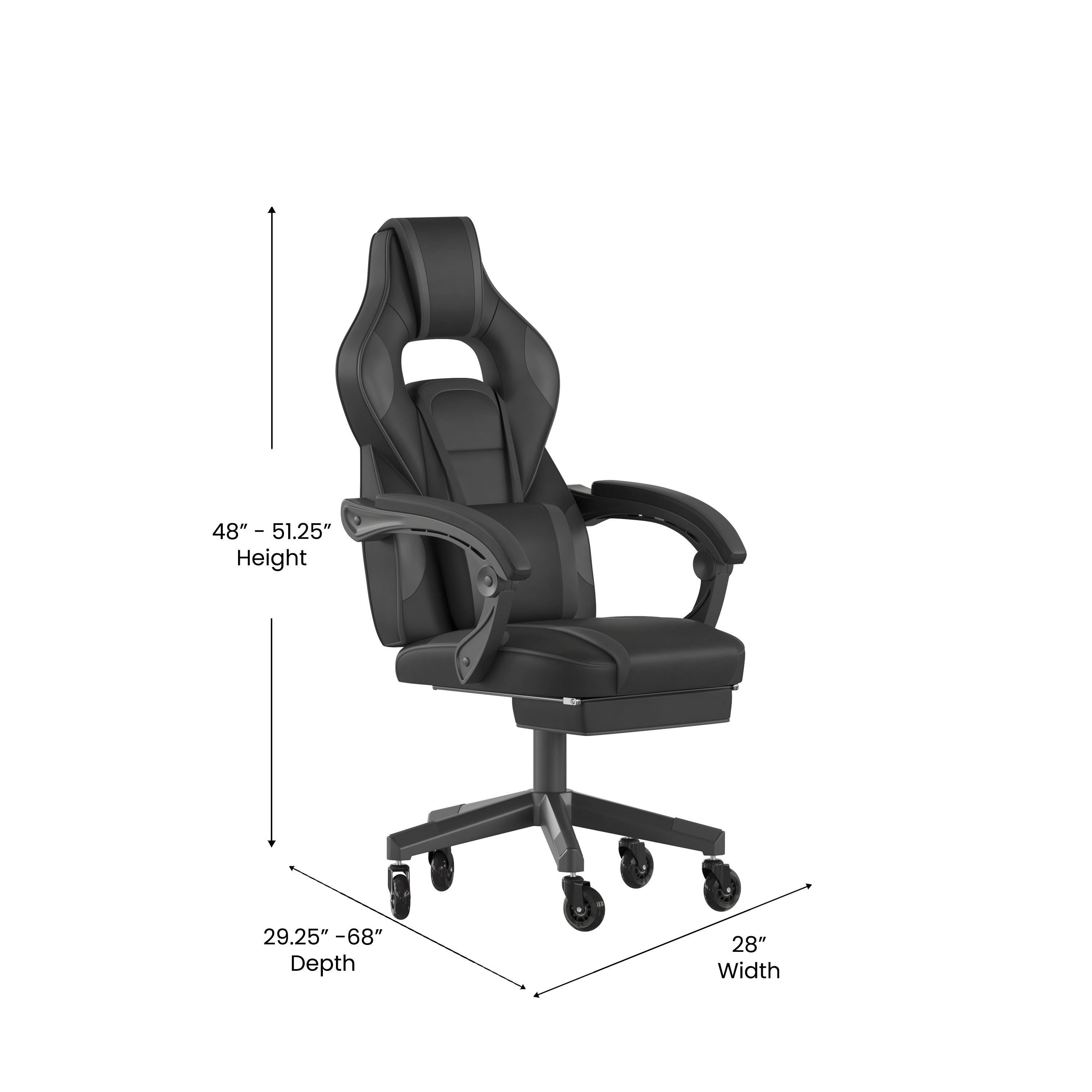 X40 Gaming Chair Racing Computer Chair with Fully Reclining Back/Arms and Transparent Roller Wheels, Slide-Out Footrest, - Black/Gray