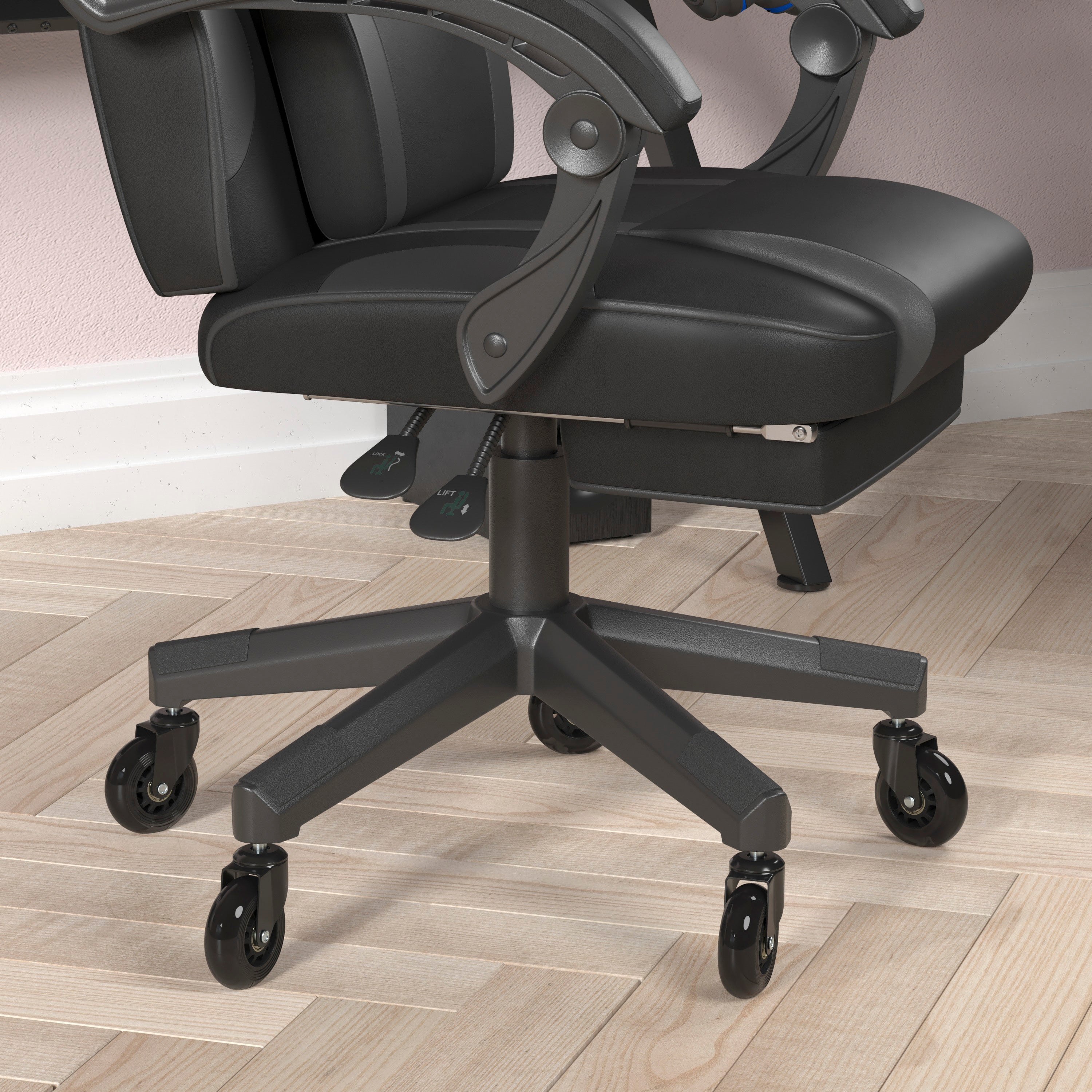 X40 Gaming Chair Racing Computer Chair with Fully Reclining Back/Arms and Transparent Roller Wheels, Slide-Out Footrest, - Black/Gray