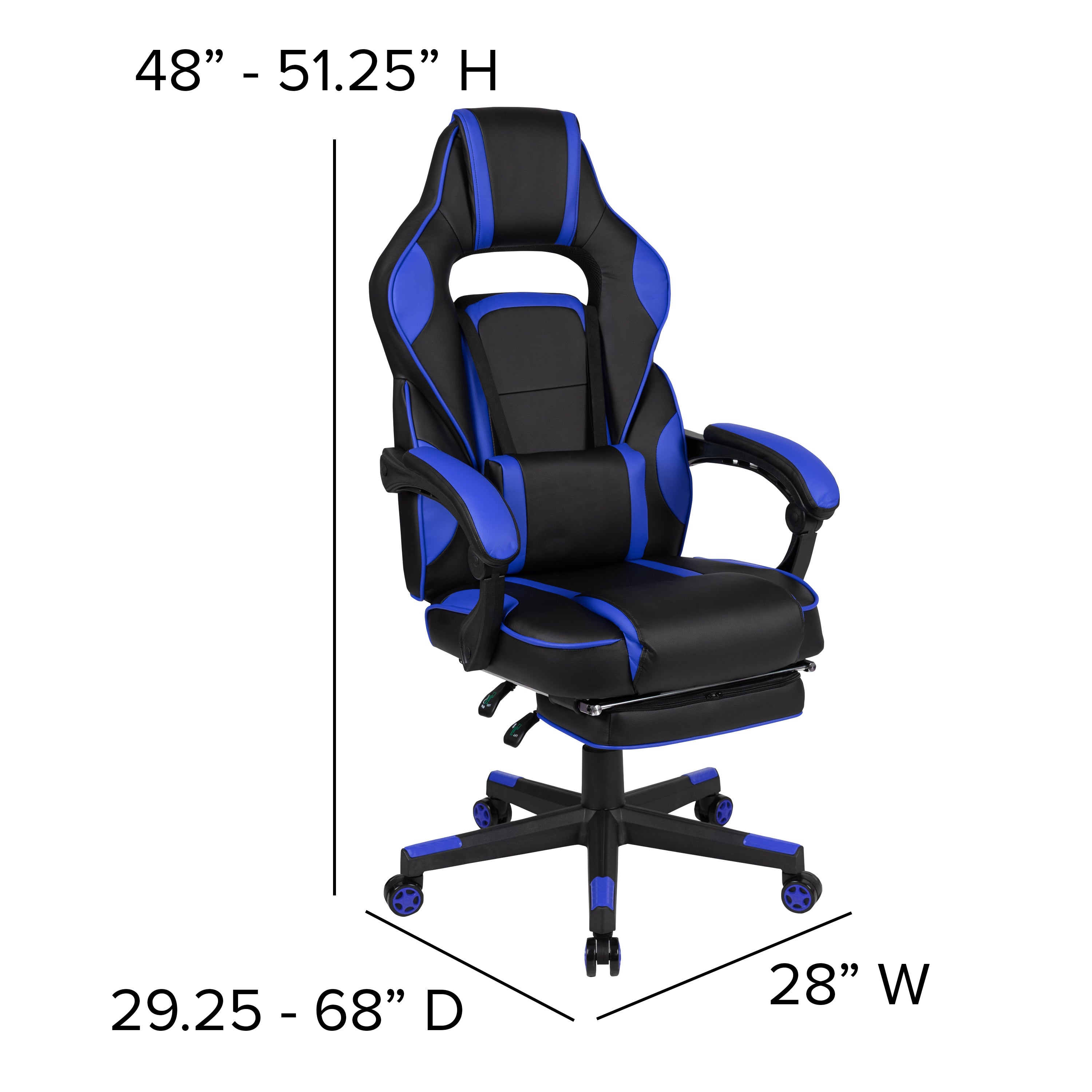 X40 Gaming Chair Racing Ergonomic Computer Chair with Fully Reclining Back/Arms, Slide-Out Footrest, Massaging Lumbar - Black/Blue