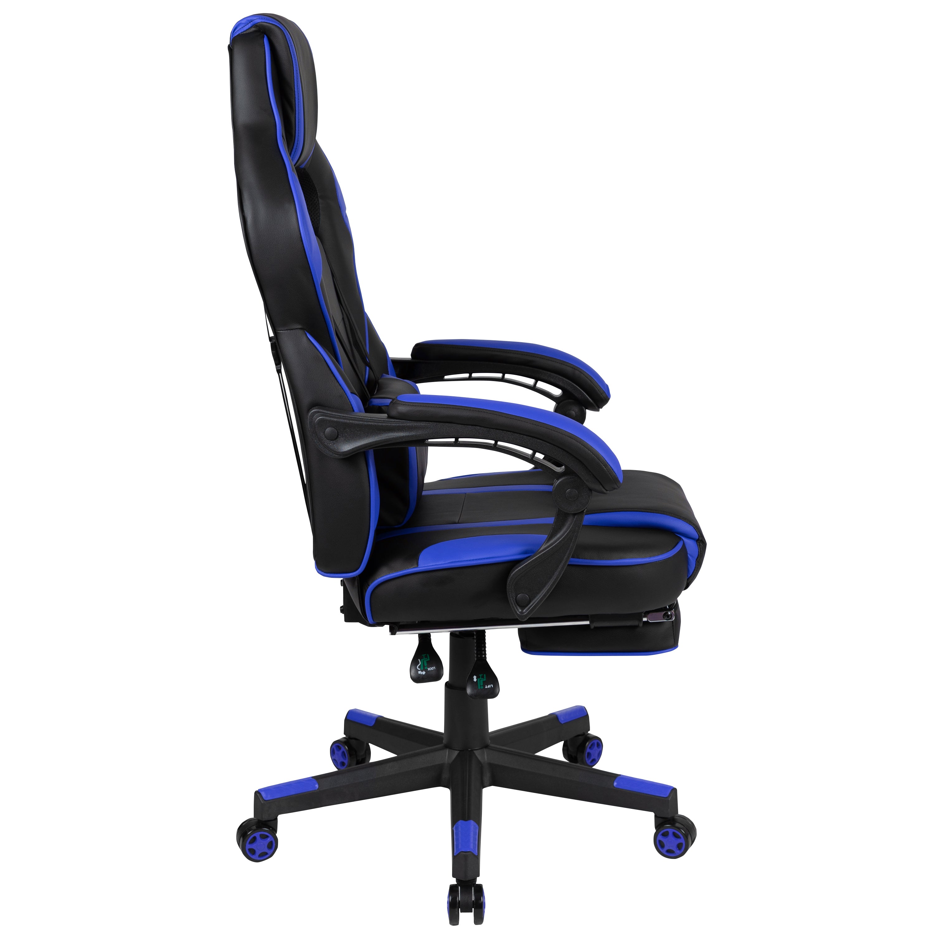 X40 Gaming Chair Racing Ergonomic Computer Chair with Fully Reclining Back/Arms, Slide-Out Footrest, Massaging Lumbar - Black/Blue