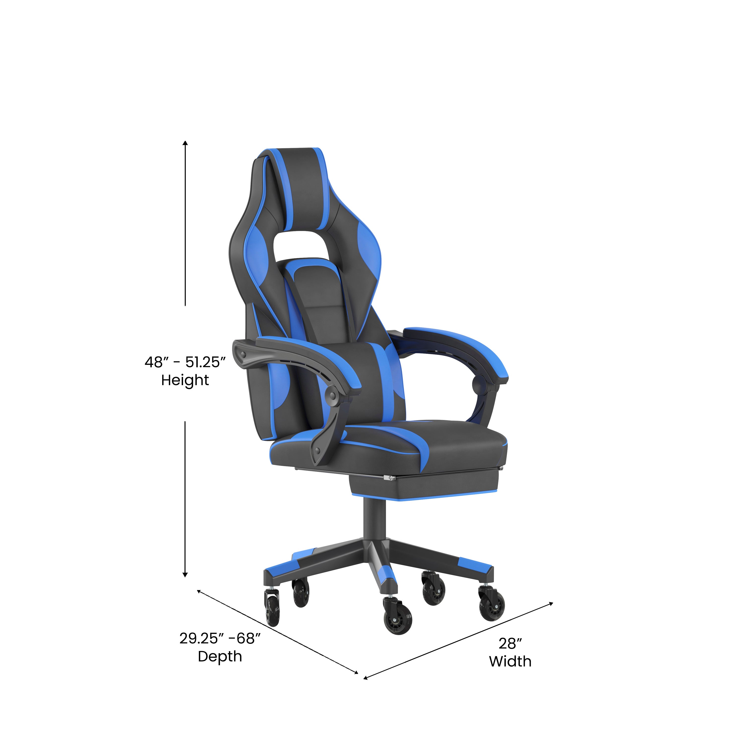 X40 Gaming Chair Racing Computer Chair with Fully Reclining Back/Arms and Transparent Roller Wheels, Slide-Out Footrest, - Black/Blue
