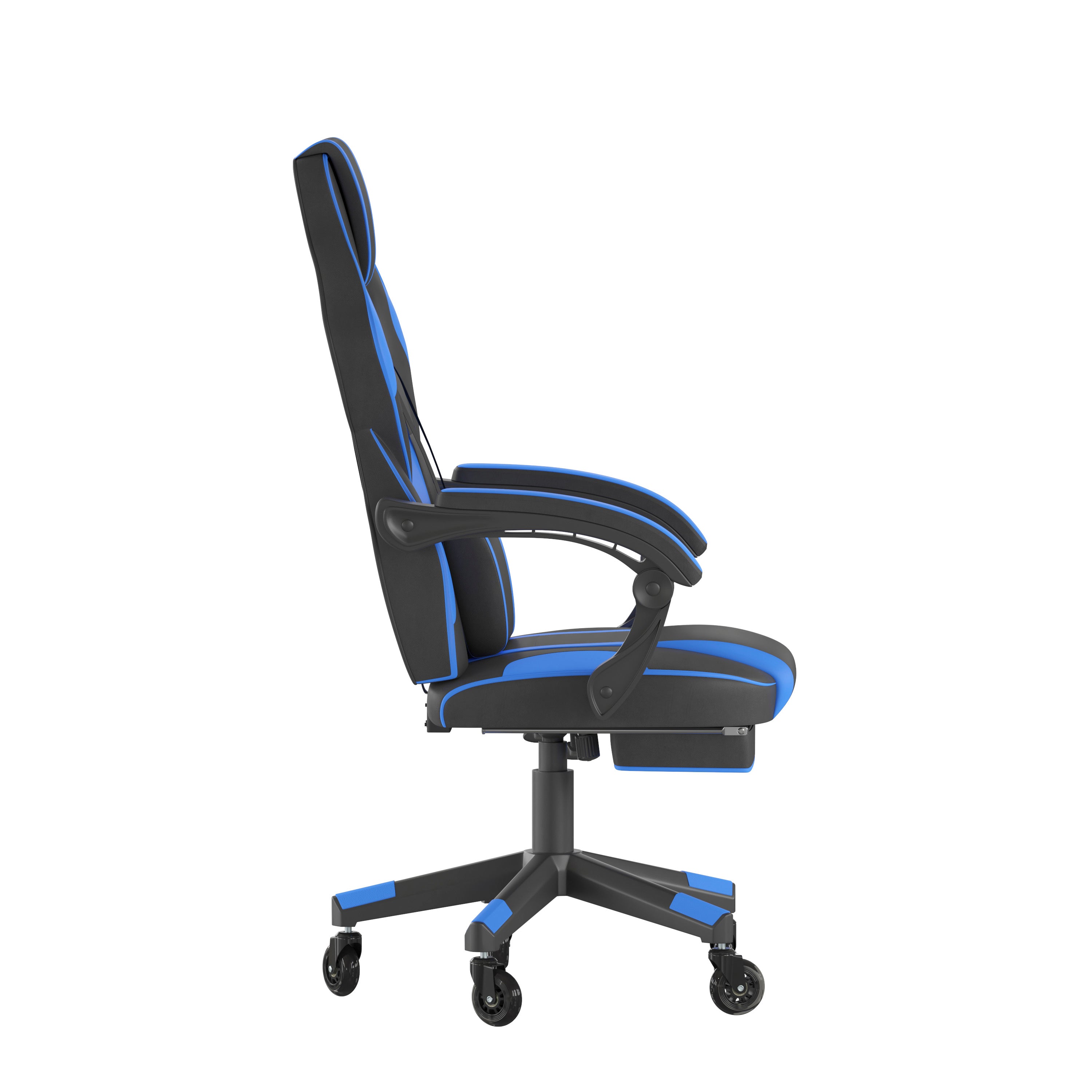 X40 Gaming Chair Racing Computer Chair with Fully Reclining Back/Arms and Transparent Roller Wheels, Slide-Out Footrest, - Black/Blue