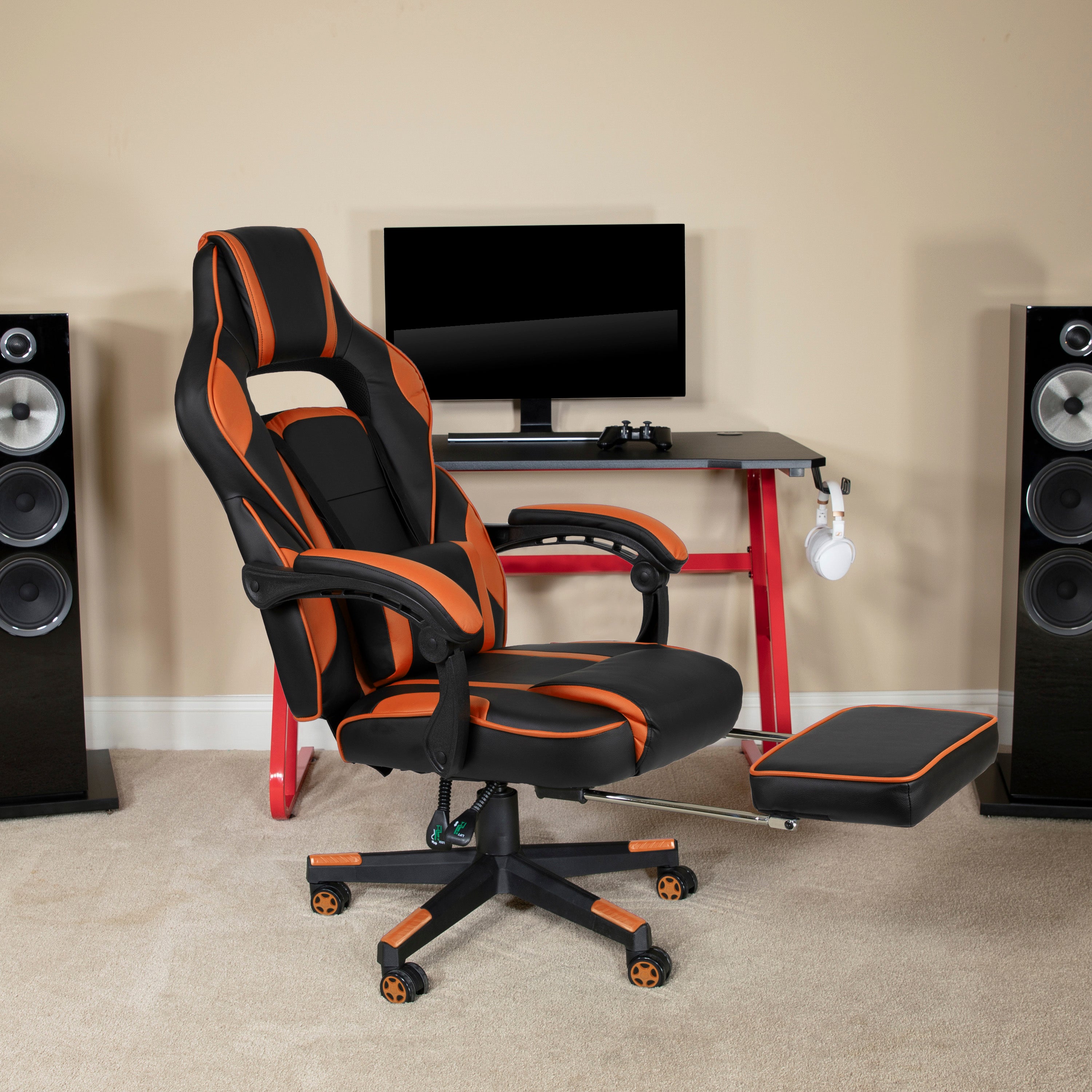 X40 Gaming Chair Racing Ergonomic Computer Chair with Fully Reclining Back/Arms, Slide-Out Footrest, Massaging Lumbar - Black/Orange