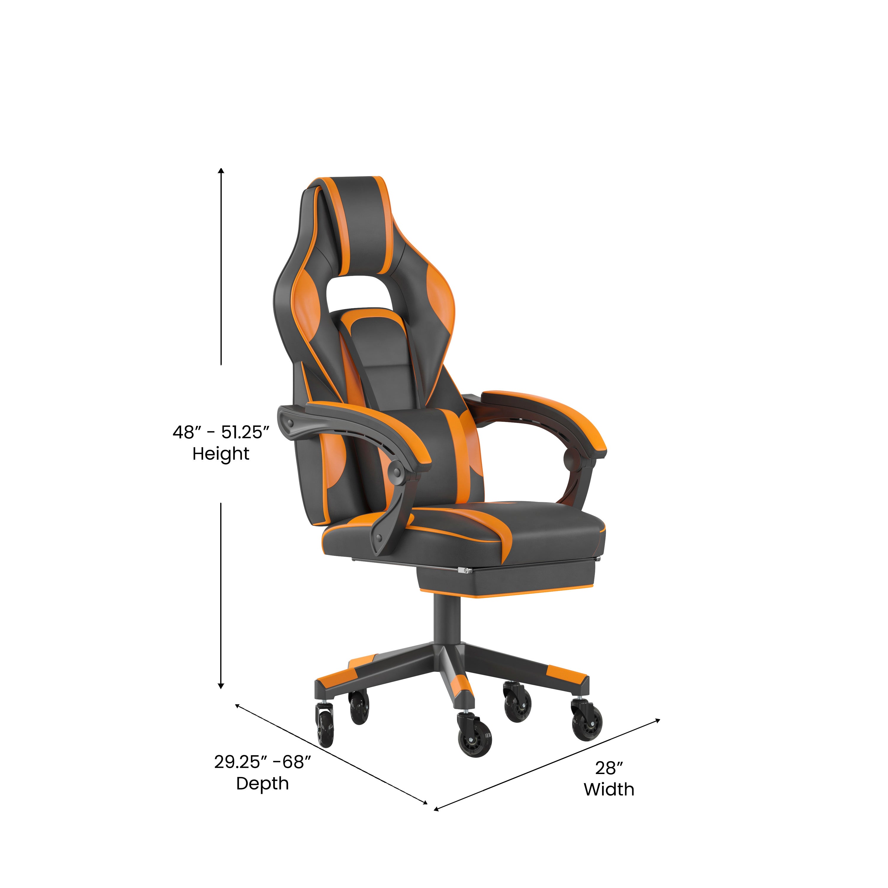 X40 Gaming Chair Racing Computer Chair with Fully Reclining Back/Arms and Transparent Roller Wheels, Slide-Out Footrest, - Black/Orange