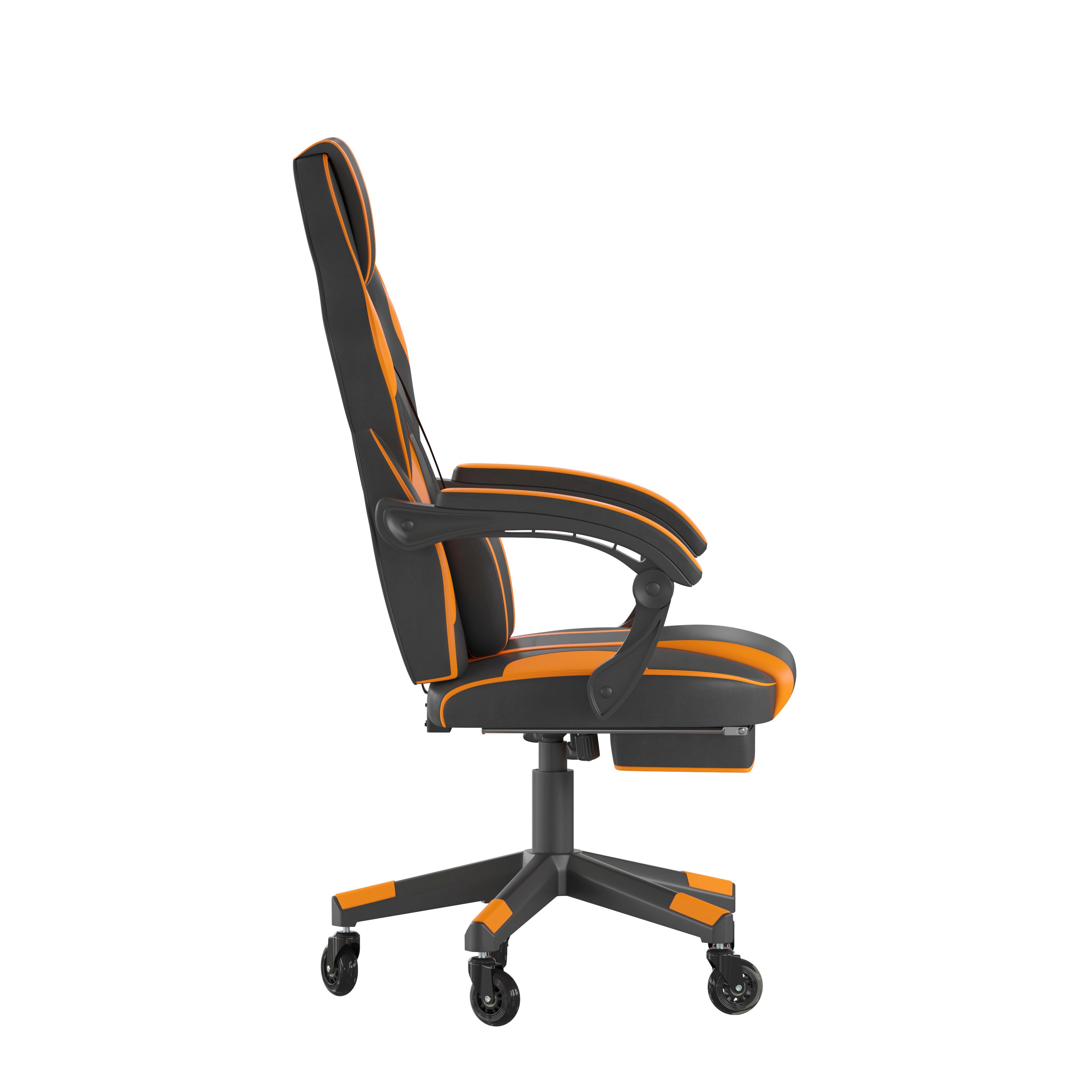 X40 Gaming Chair Racing Computer Chair with Fully Reclining Back/Arms and Transparent Roller Wheels, Slide-Out Footrest, - Black/Orange