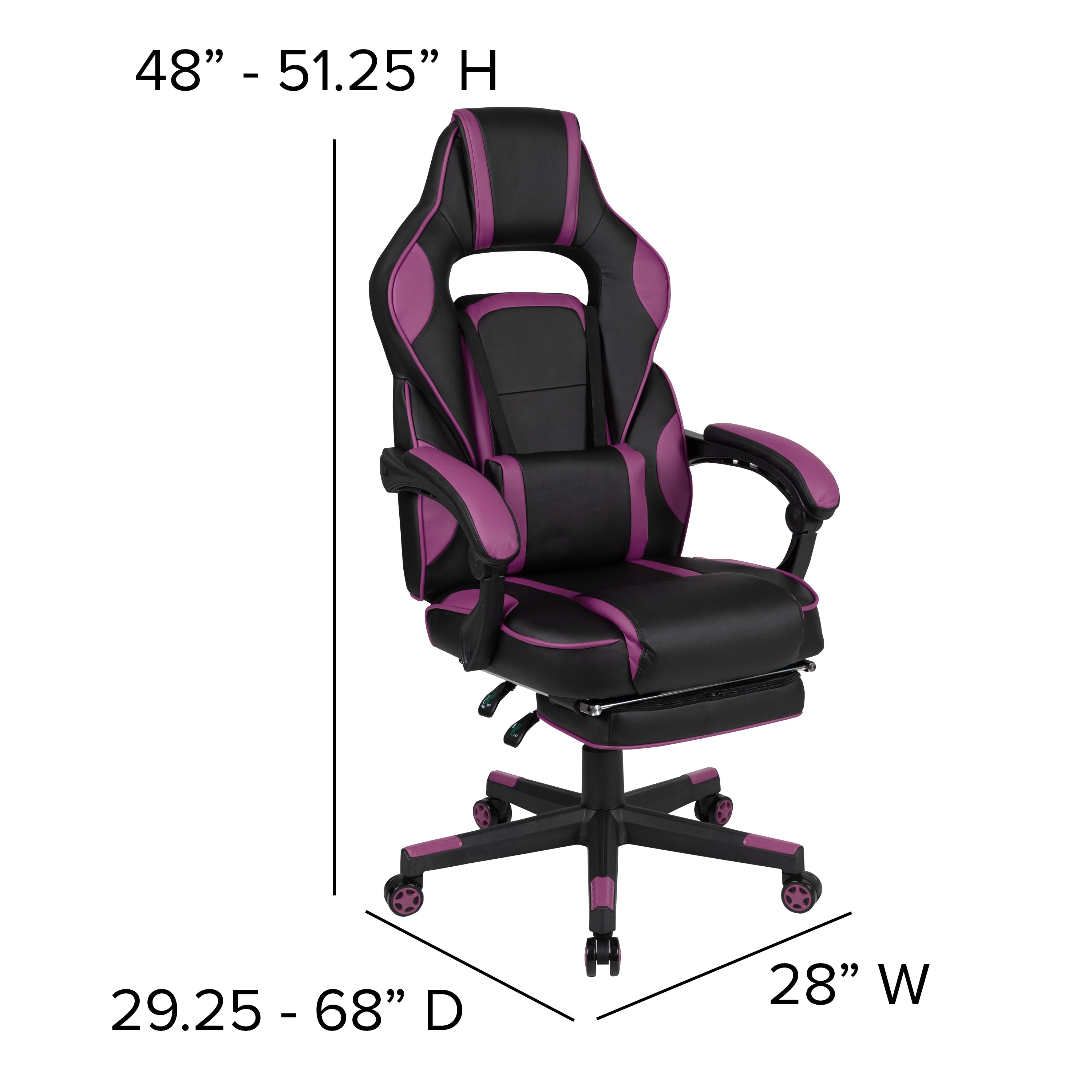X40 Gaming Chair Racing Ergonomic Computer Chair with Fully Reclining Back/Arms, Slide-Out Footrest, Massaging Lumbar - Black/Purple