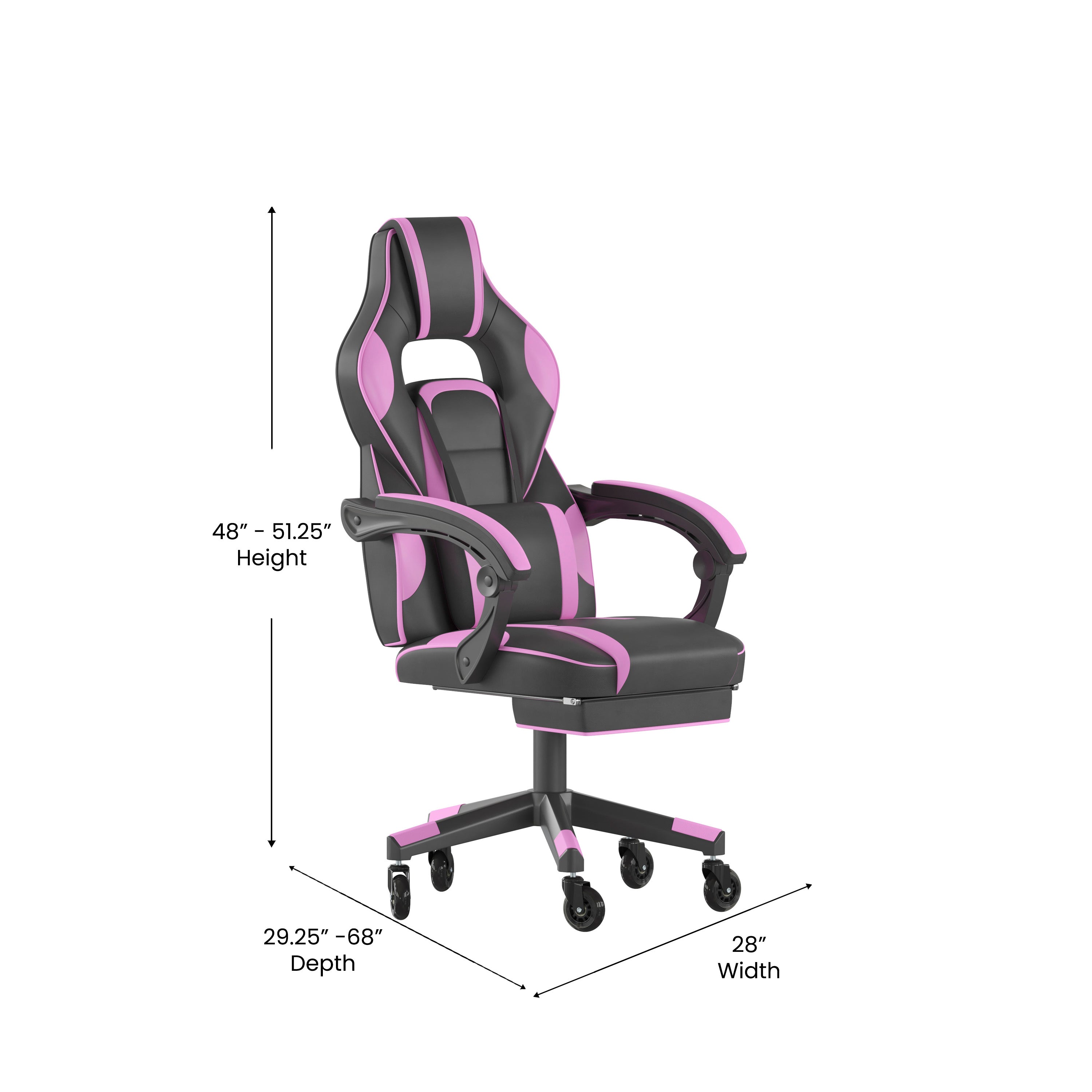 X40 Gaming Chair Racing Computer Chair with Fully Reclining Back/Arms and Transparent Roller Wheels, Slide-Out Footrest, - Black/Purple