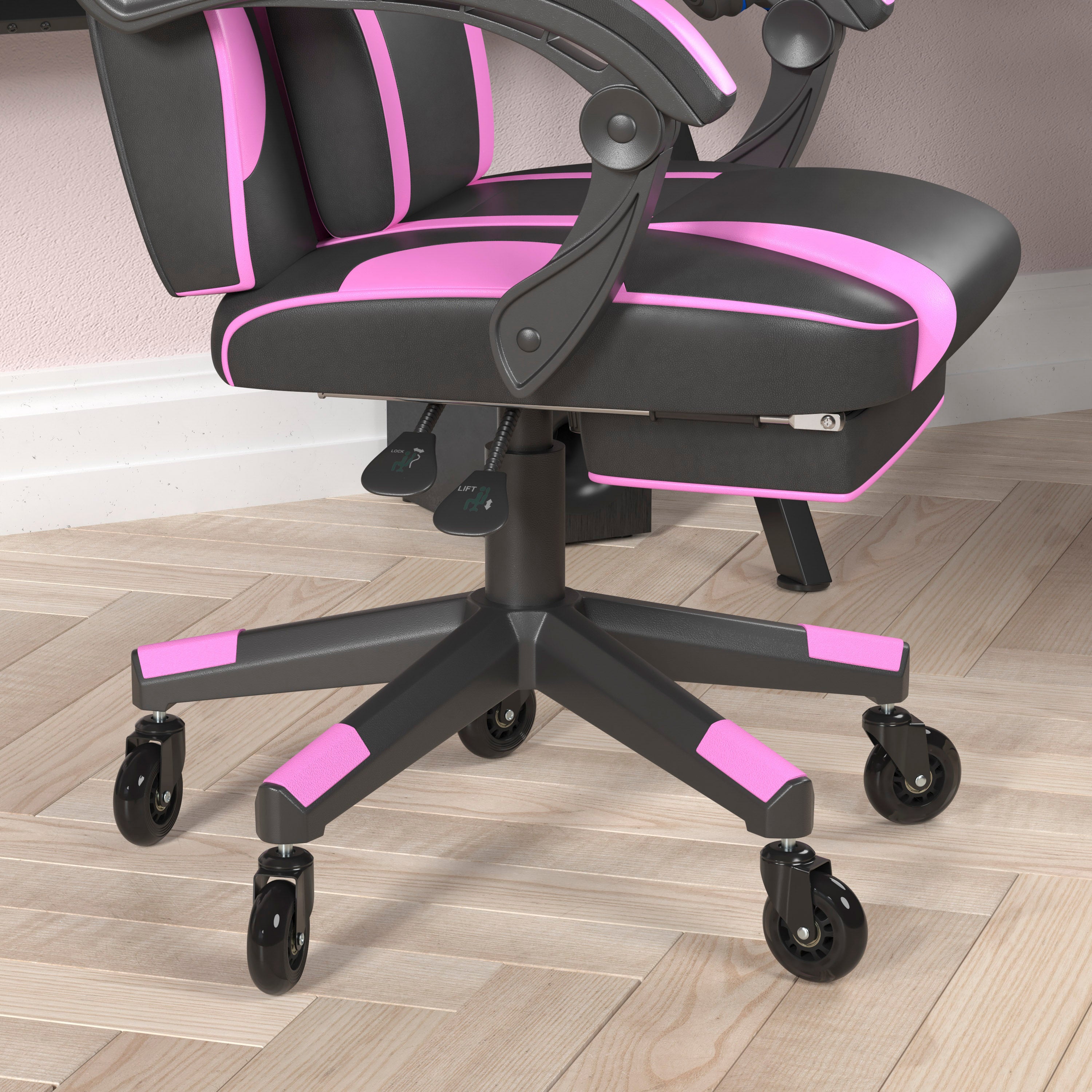 X40 Gaming Chair Racing Computer Chair with Fully Reclining Back/Arms and Transparent Roller Wheels, Slide-Out Footrest, - Black/Purple