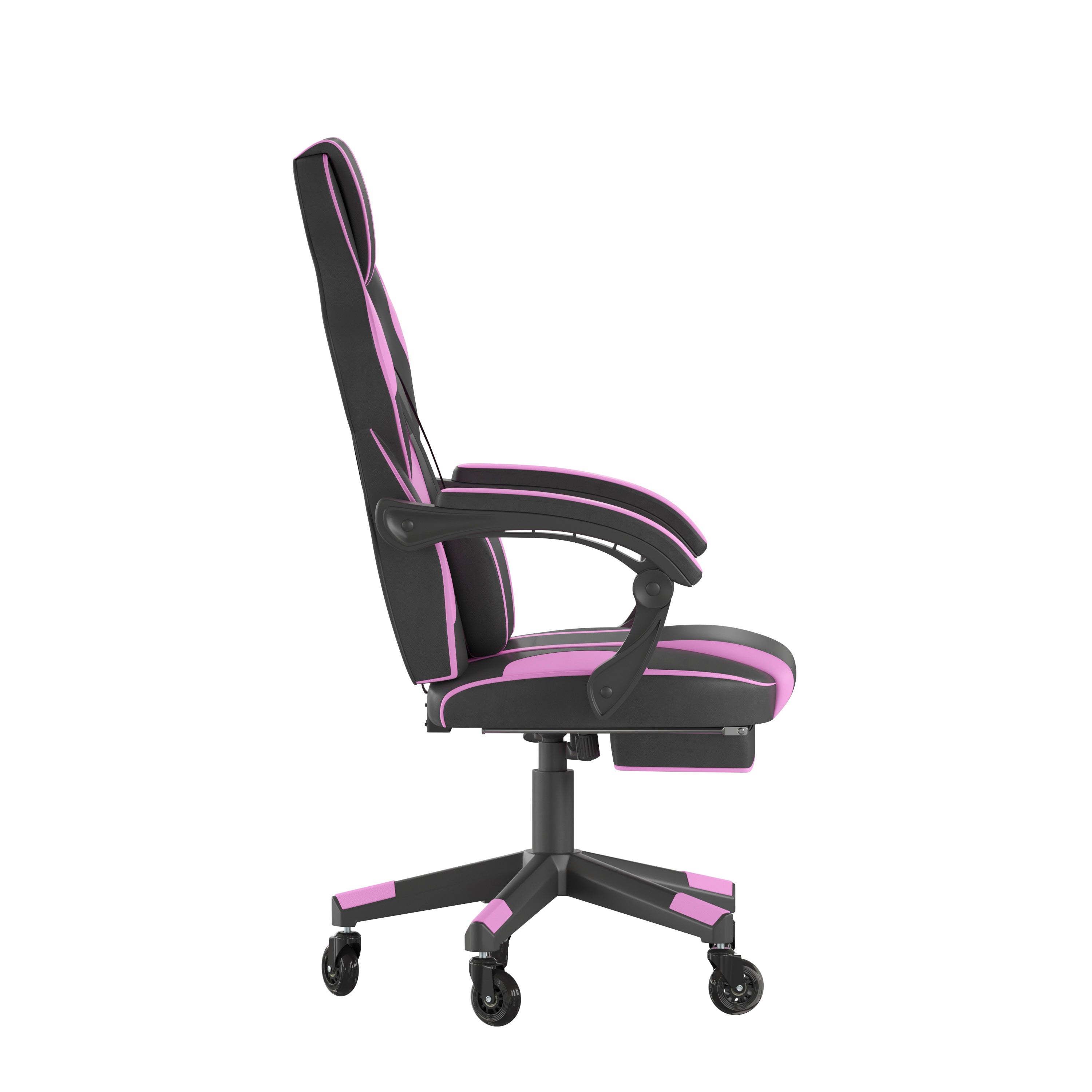 X40 Gaming Chair Racing Computer Chair with Fully Reclining Back/Arms and Transparent Roller Wheels, Slide-Out Footrest, - Black/Purple