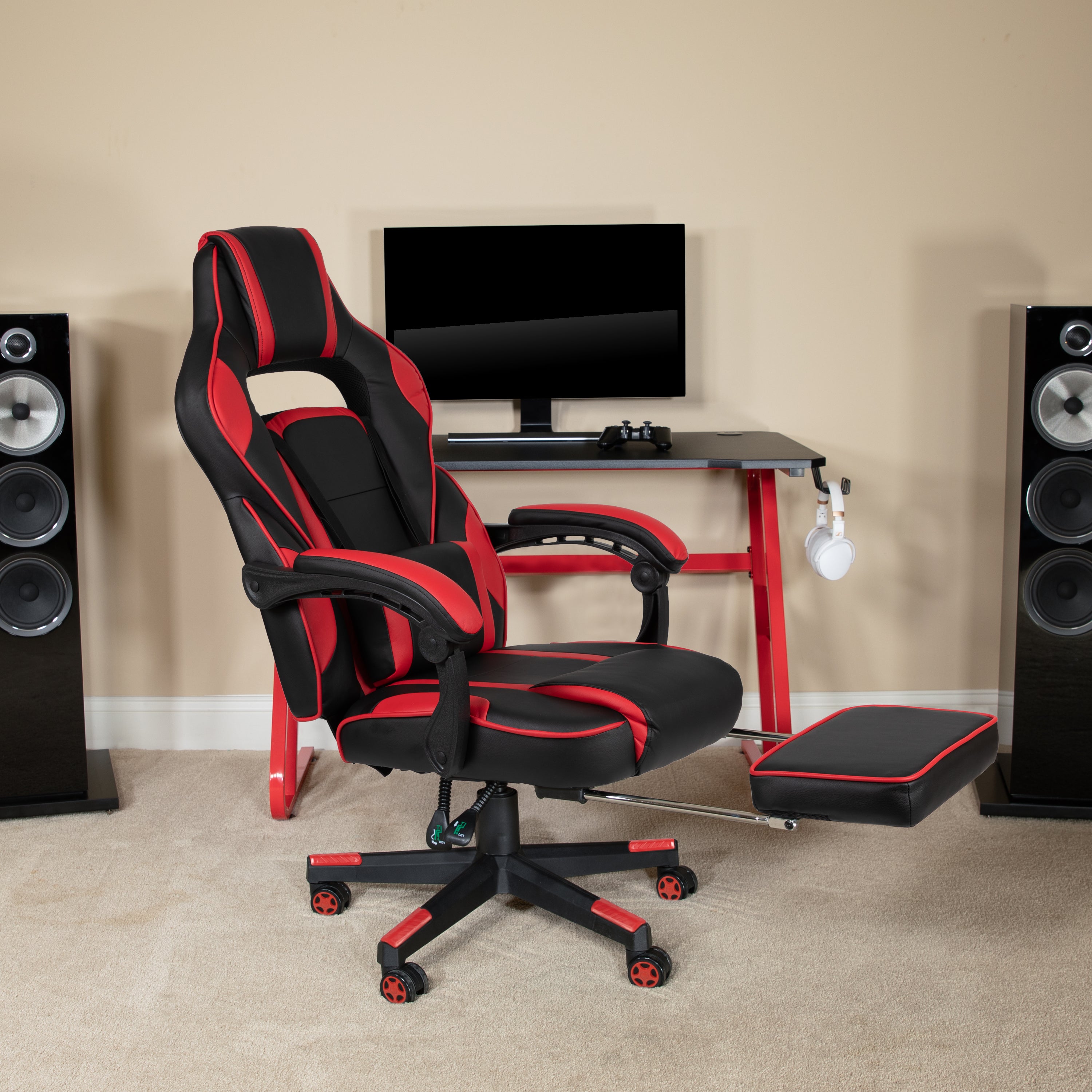 X40 Gaming Chair Racing Ergonomic Computer Chair with Fully Reclining Back/Arms, Slide-Out Footrest, Massaging Lumbar - Red