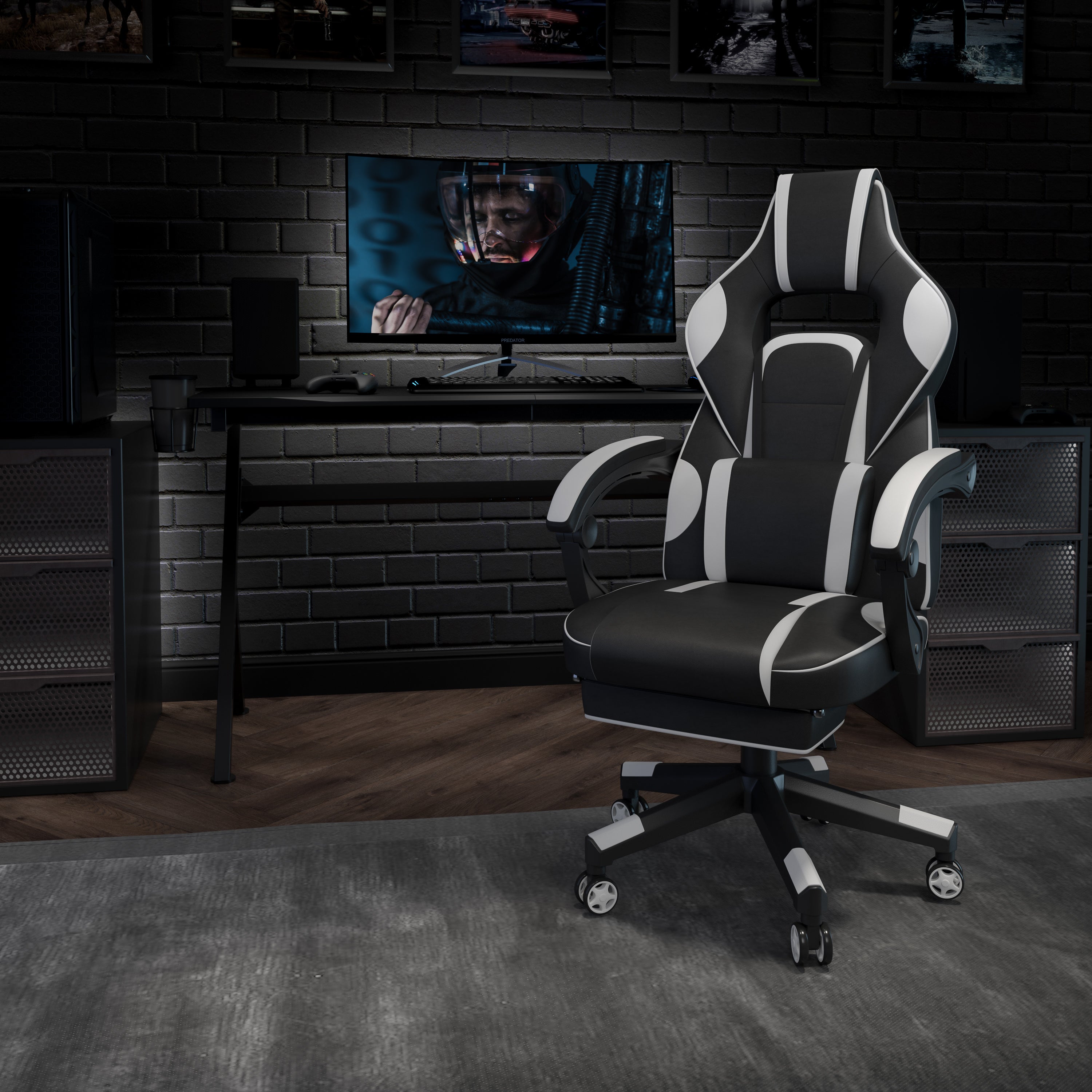 X40 Gaming Chair Racing Ergonomic Computer Chair with Fully Reclining Back/Arms, Slide-Out Footrest, Massaging Lumbar - White
