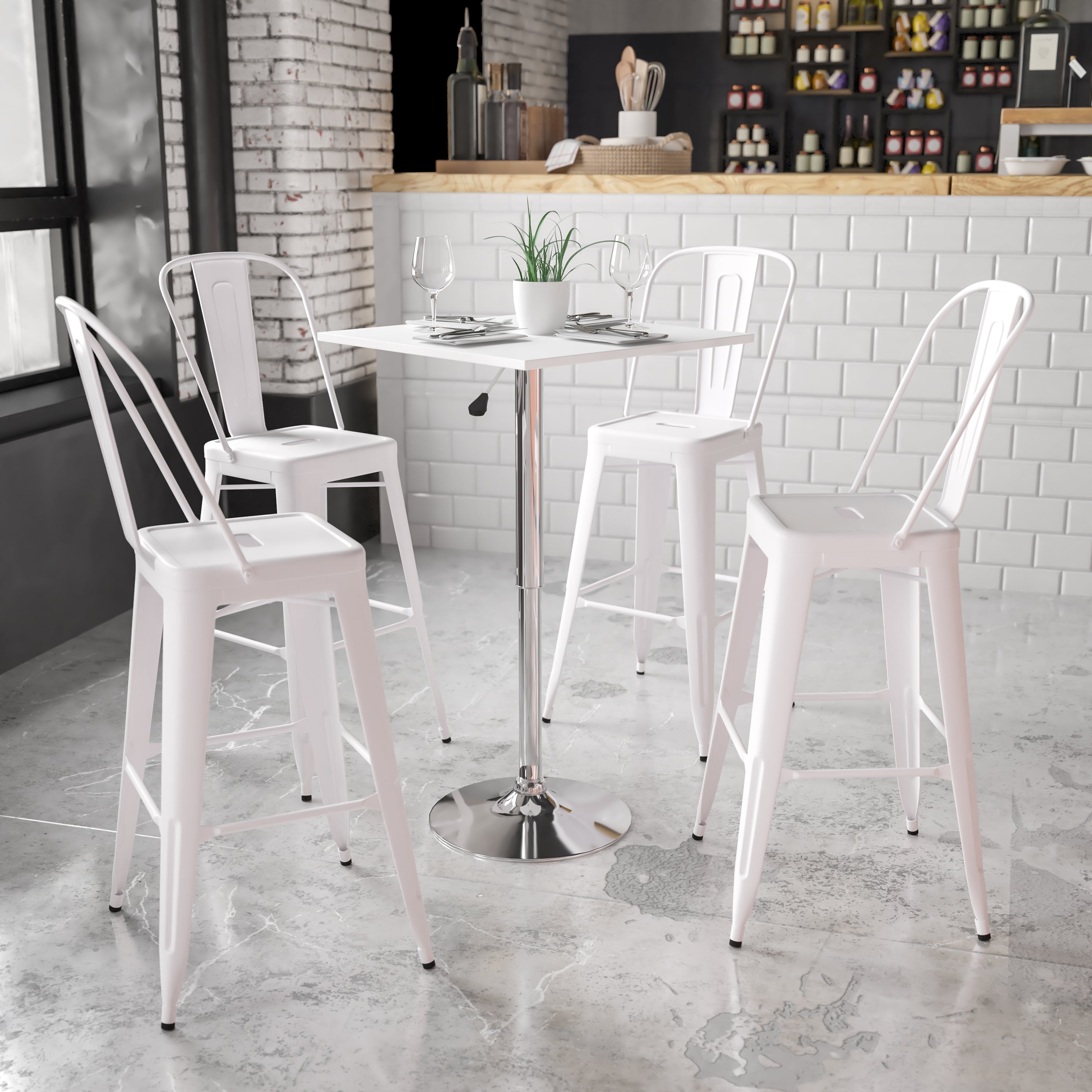 Pearl 23.75'' Square Adjustable Height White Wood Swivel Top Table (Adjustable Range 33'' - 40.5'')